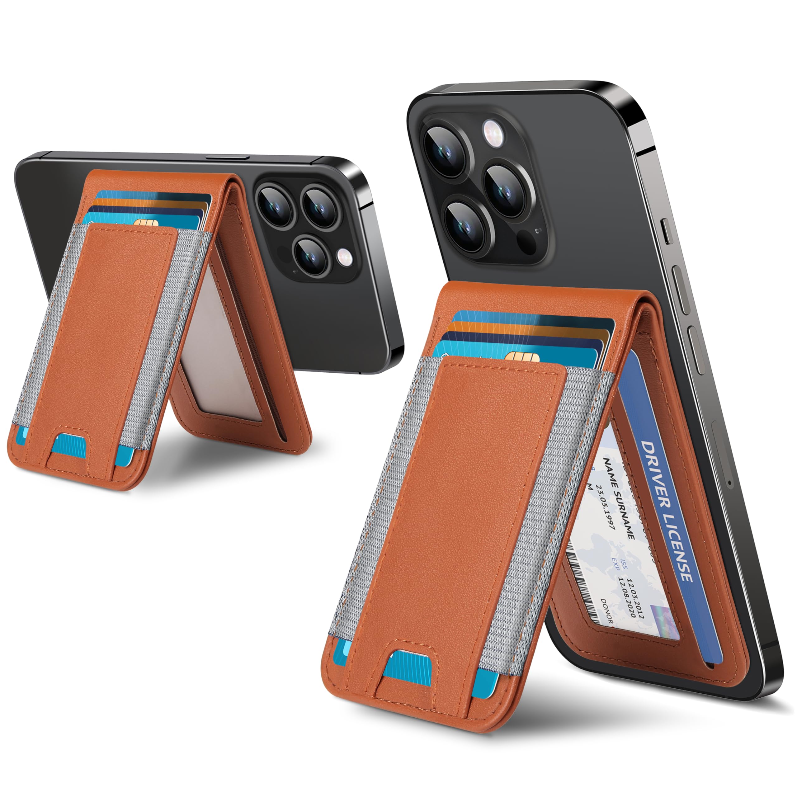 ExtreLife 2-in-1 Magsafe Wallet with Adjustable Stand and Open ID Window for iPhone 16 15 14 Pro Max Plus 13 12 Series Brown