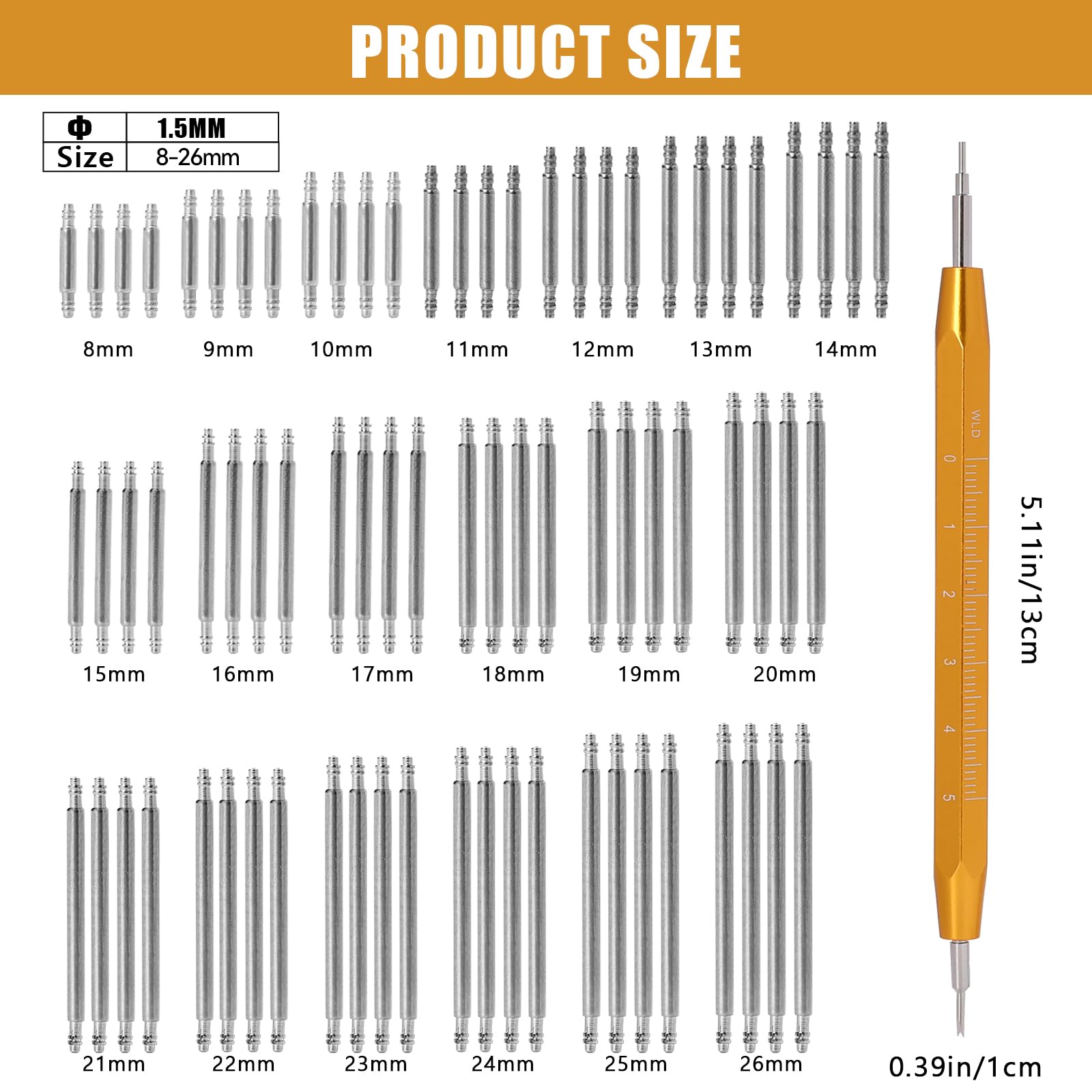 Sliverdew Sliverdew 76 Pcs Watch Band Pins Replacement Kit Heavy Duty Stainless Steel Watch Repair Tool for 8mm to 26mm Watch Straps - View 5 of 7