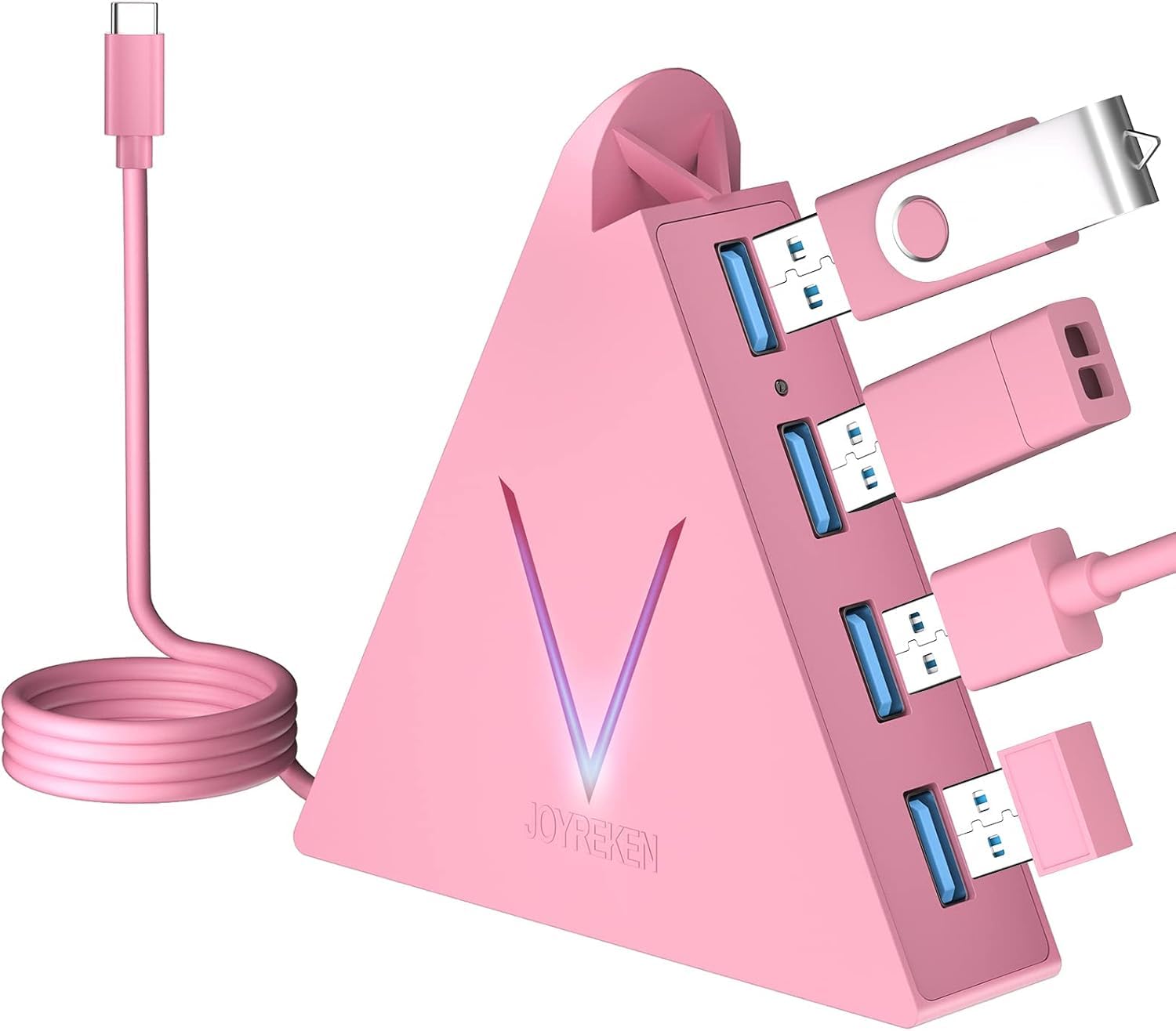 JoyReken USB C Hub 4 Ports for MacBook Pro Air iPad Pro Chromebook XPS Galaxy S21 S20 and More in Pink