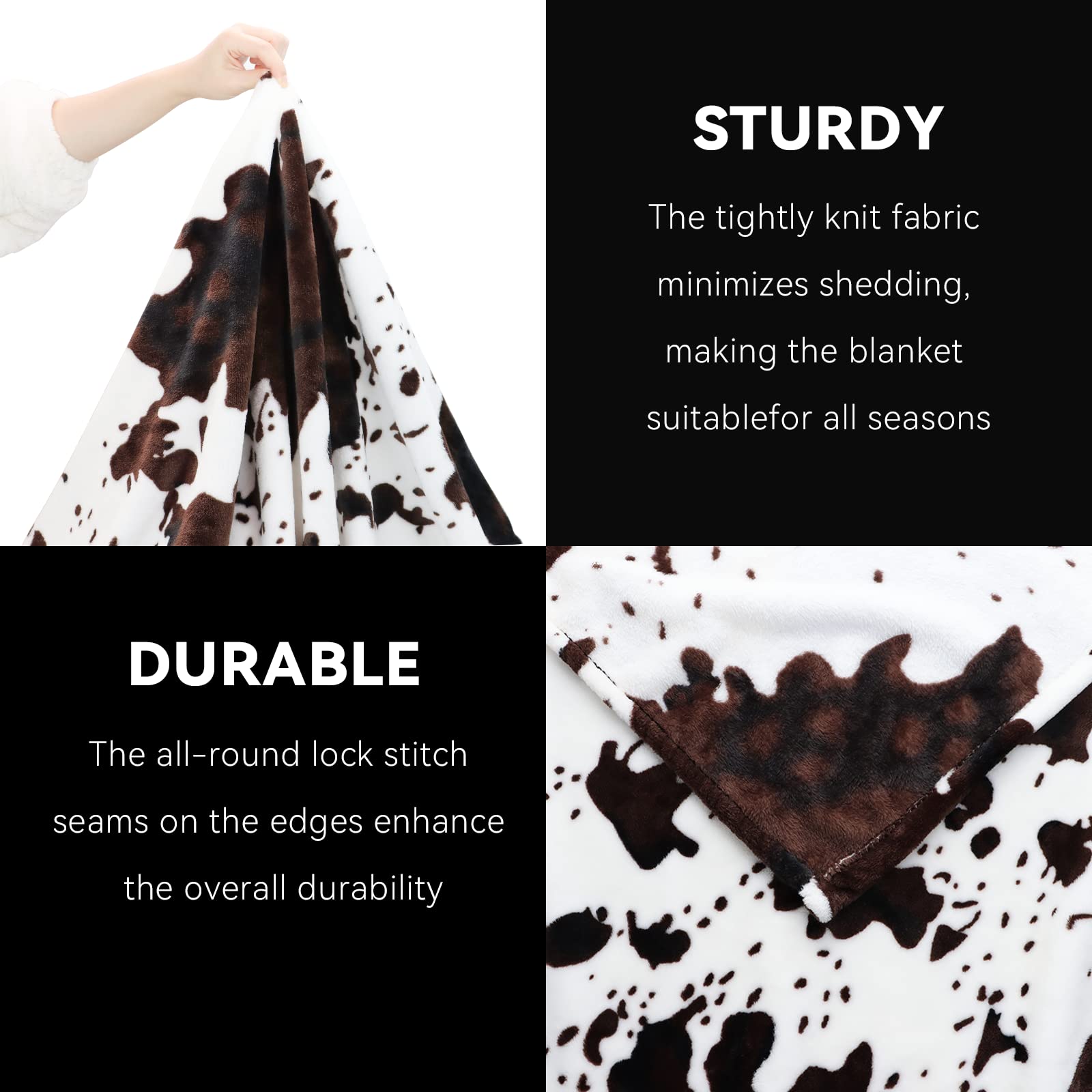 GEULAY Cow Print Blanket Lightweight Ultra Soft Plush Fleece Throw Cozy Warm Farmhouse Decor 50x60 Inch Machine Washable Gift for All Seasons - View 7 of 9