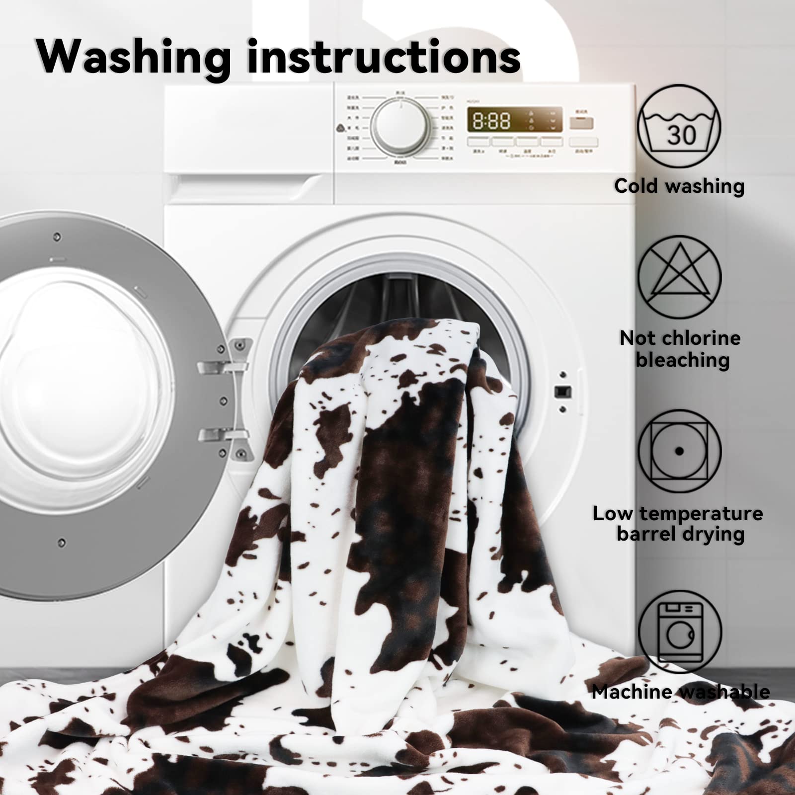 GEULAY Cow Print Blanket Lightweight Ultra Soft Plush Fleece Throw Cozy Warm Farmhouse Decor 50x60 Inch Machine Washable Gift for All Seasons - View 9 of 9