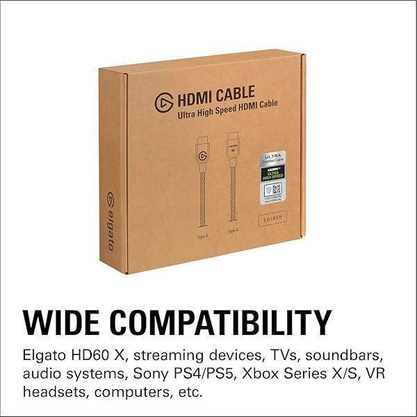 Elgato Elgato HDMI 2.1 Cable - 48 Gbps, 8K@60Hz, 4K@120Hz, eARC, Dolby Atmos - Compatible with PS5, Xbox Series X, HD60 X (6.5ft) - View 5 of 7