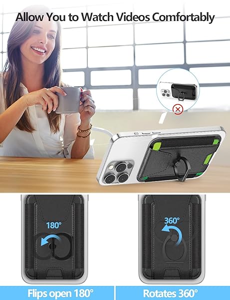 ExtreLife Magsafe Wallet with Grip 6 Card Holder Strong Magnetic Card Wallet for iPhone 16 15 14 13 12 Leather RFID Blocking Black - View 5 of 11