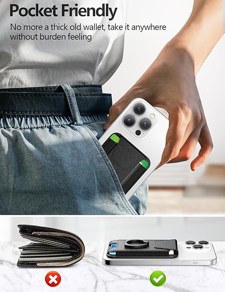 ExtreLife Magsafe Wallet with Grip 6 Card Holder Strong Magnetic Card Wallet for iPhone 16 15 14 13 12 Leather RFID Blocking Black - View 10 of 11