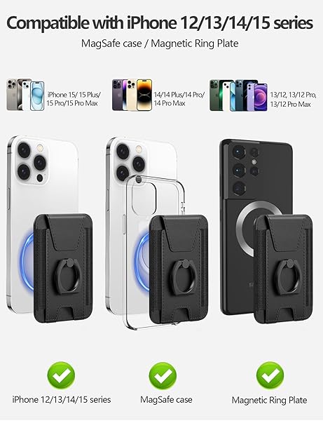 ExtreLife Magsafe Wallet with Grip 6 Card Holder Strong Magnetic Card Wallet for iPhone 16 15 14 13 12 Leather RFID Blocking Black - View 11 of 11