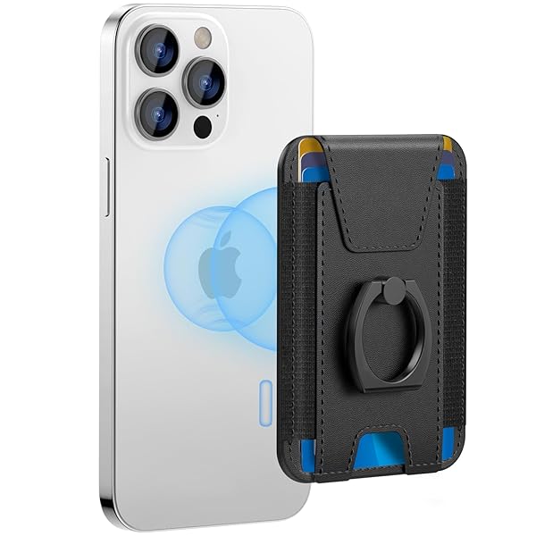 ExtreLife Magsafe Wallet with Grip 6 Card Holder Strong Magnetic Card Wallet for iPhone 16 15 14 13 12 Leather RFID Blocking Black - View 3 of 11