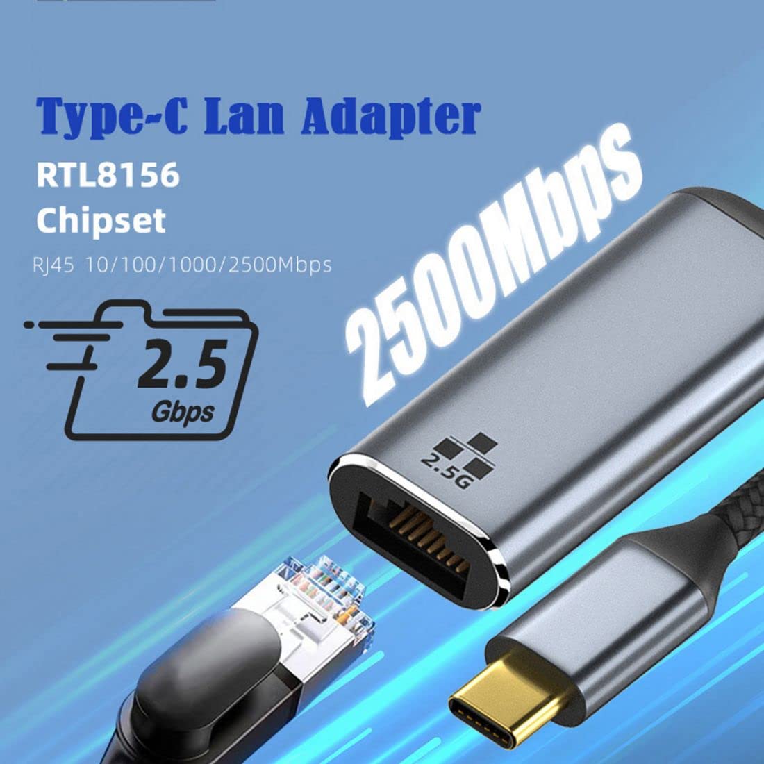 CY USB C to 25Gbps Ethernet Adapter USB 31 Type C to RJ45 2500Mbps Gigabit Network Adapter for Laptop - View 4 of 6