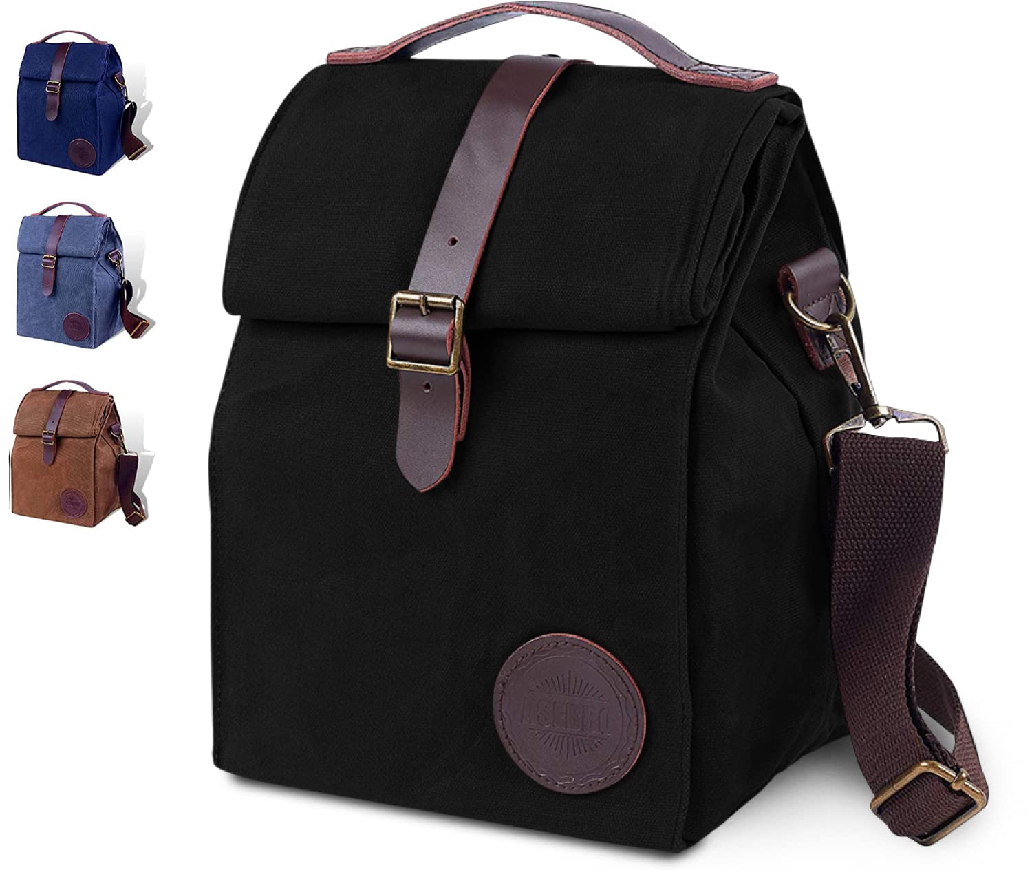 ASEBBO ASEBBO Insulated Lunch Bag for Men and Women Reusable Leak Proof Cooler Bag for Work Travel Beach with Shoulder Strap Black Waxed Canvas