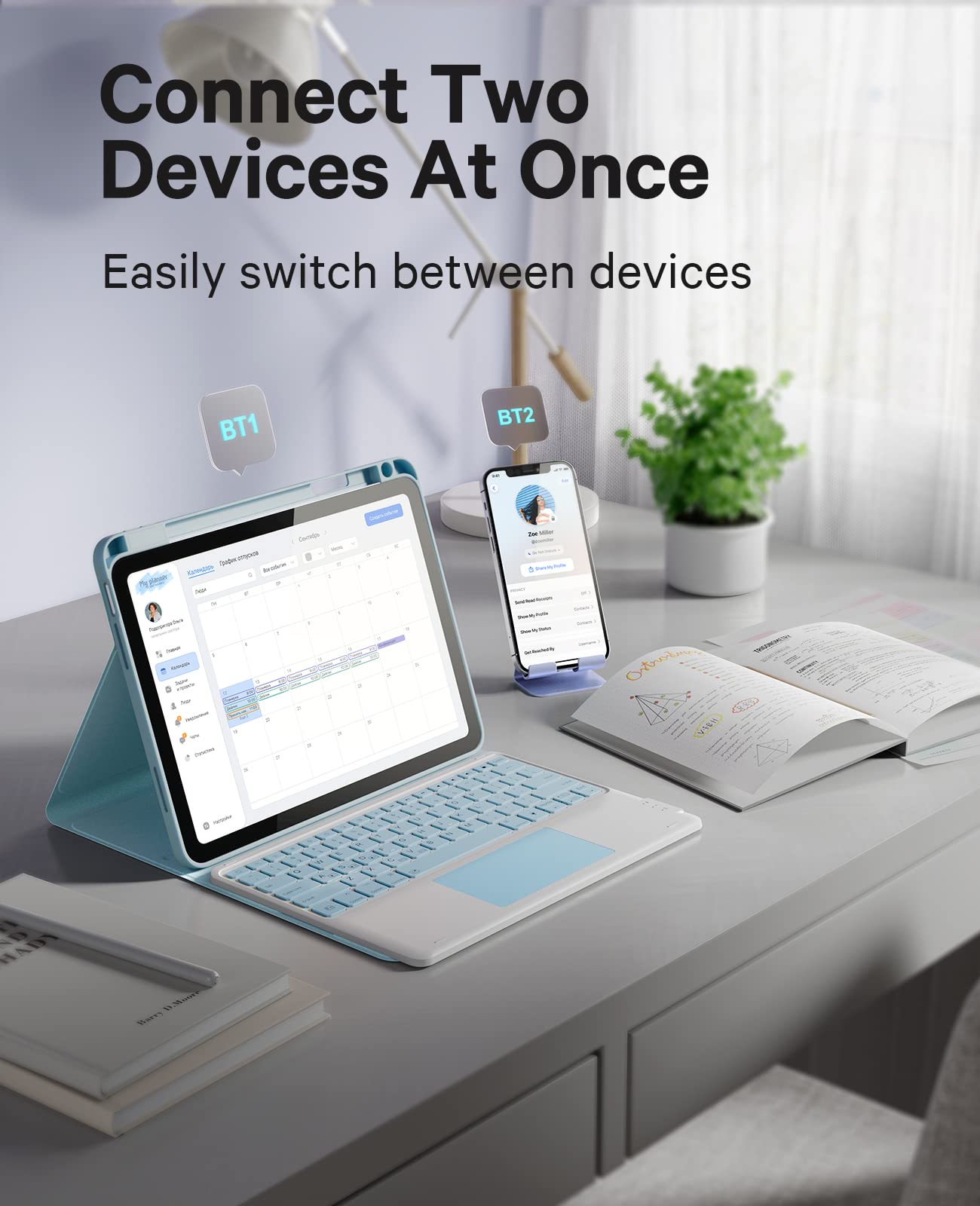 GreenLaw iPad Air 5th Generation Case with Keyboard and Backlit Touchpad Light Sky Blue for iPad Air 5th Gen 2022 and Air 4th Gen 2020 - View 5 of 7