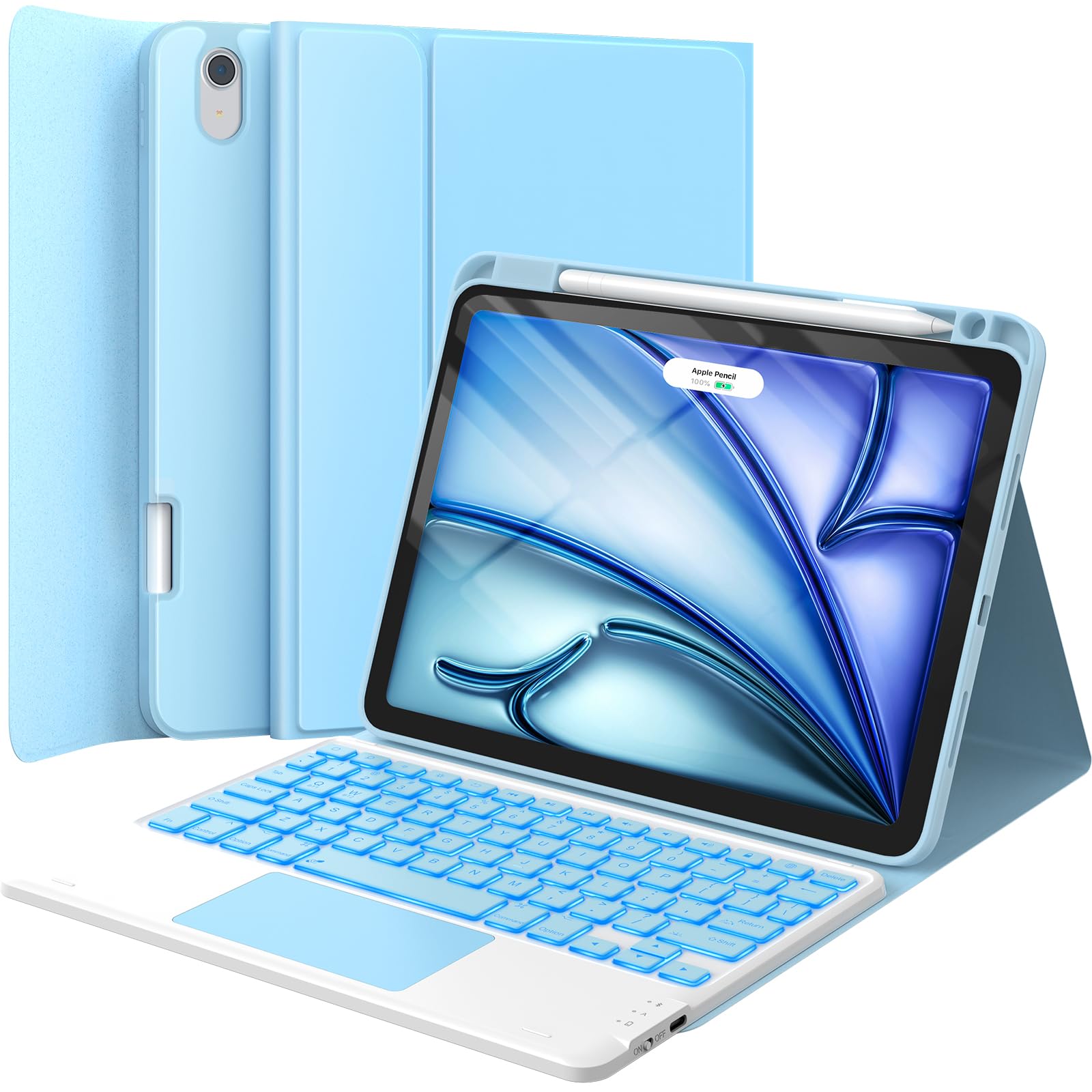 GreenLaw iPad Air 5th Generation Case with Keyboard and Backlit Touchpad Light Sky Blue for iPad Air 5th Gen 2022 and Air 4th Gen 2020