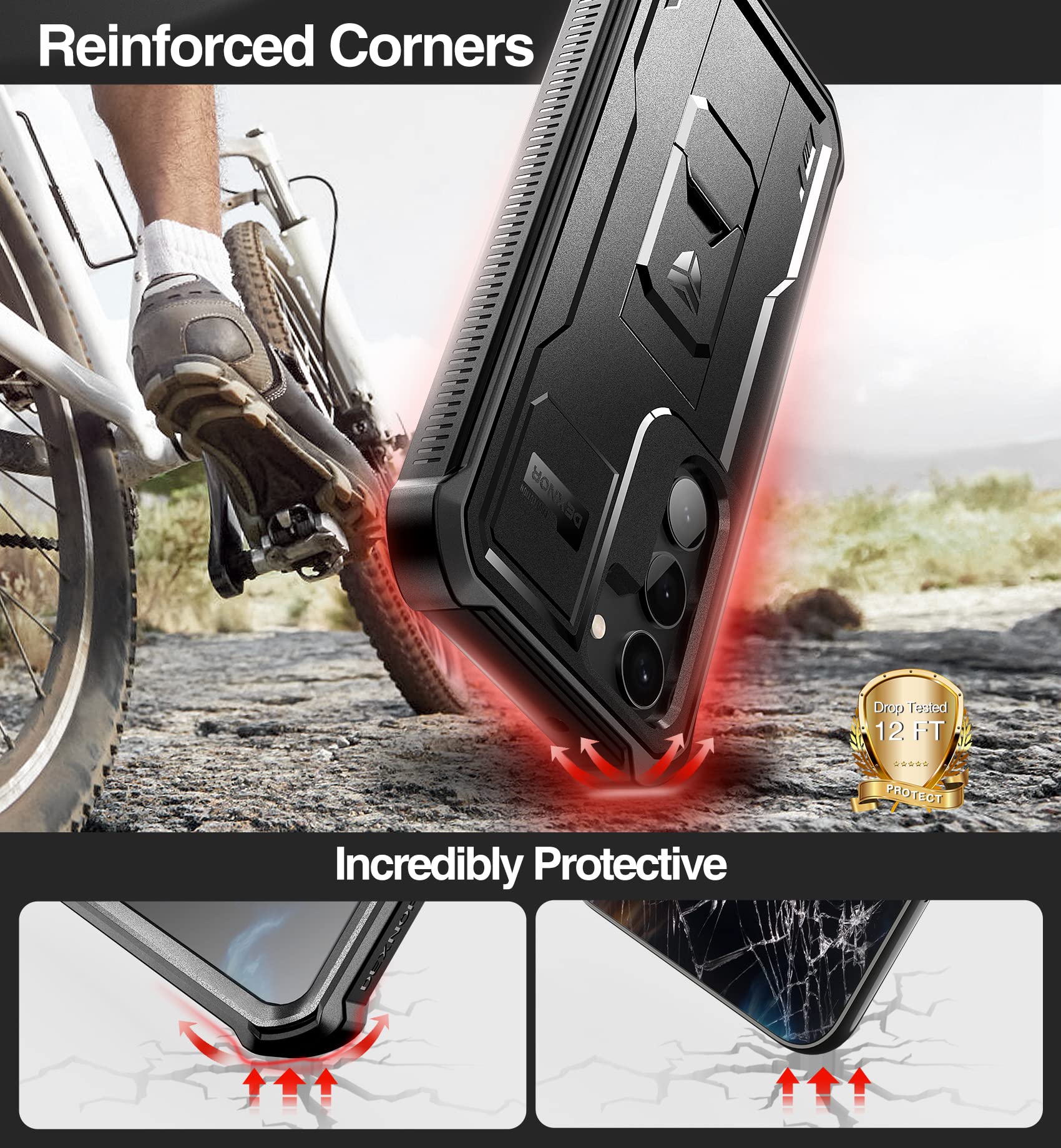 Dexnor Full Body Case for Samsung Galaxy S23 5G Heavy Duty Protection with Built-in Screen Protector and Kickstand Black - View 3 of 7