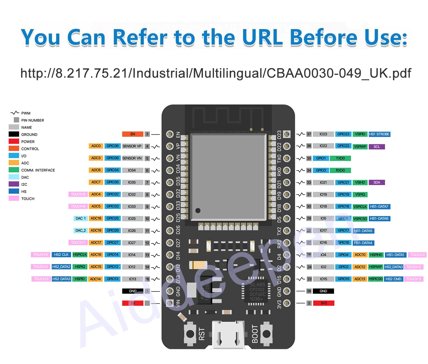 6-Pack ESP-WROOM-32 Development Board Aideepen ESP32S Dual-Core 2.4GHz Compatible with Arduino Nodemcu MicroPython 30PIN Micro USB - View 6 of 7