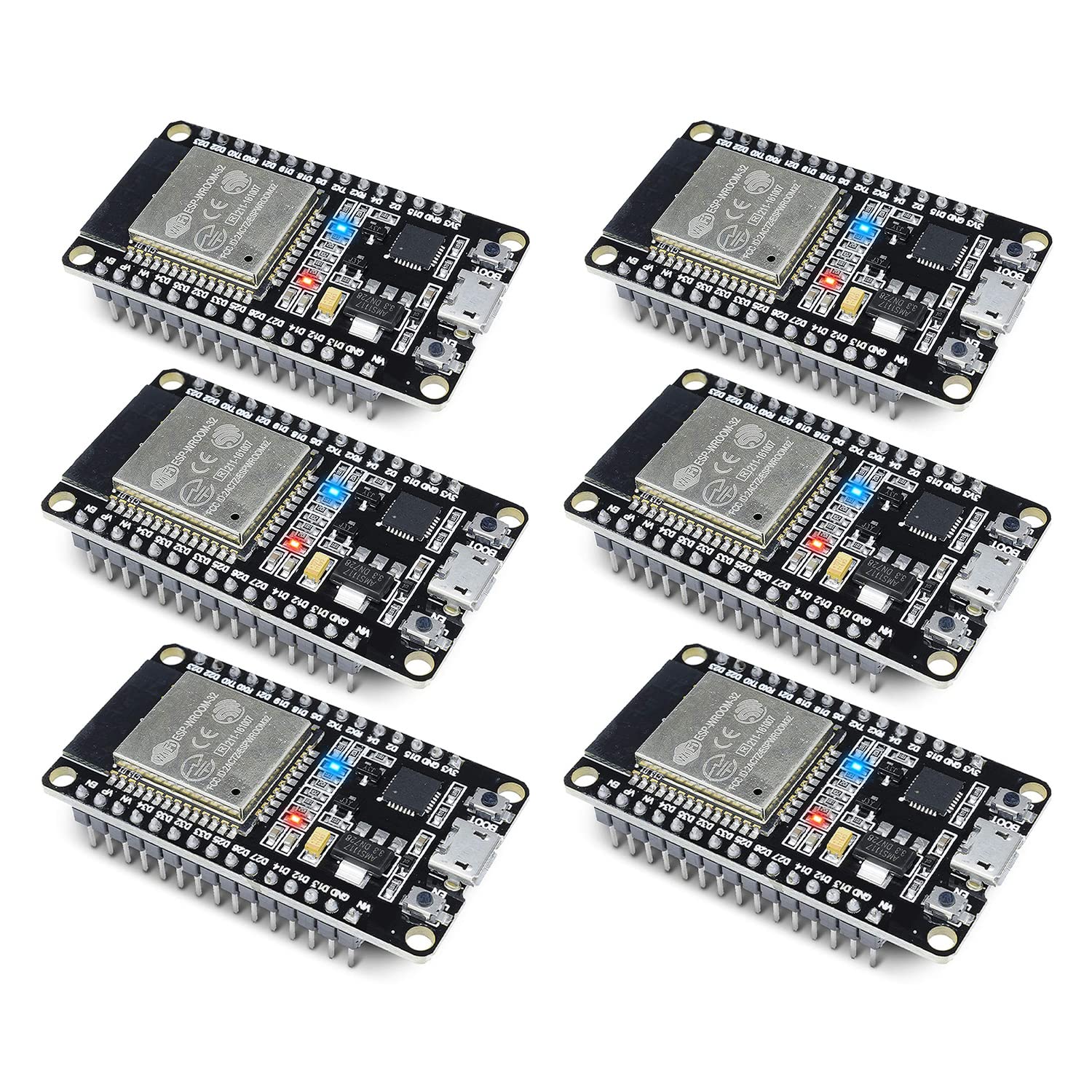 6-Pack ESP-WROOM-32 Development Board Aideepen ESP32S Dual-Core 2.4GHz Compatible with Arduino Nodemcu MicroPython 30PIN Micro USB