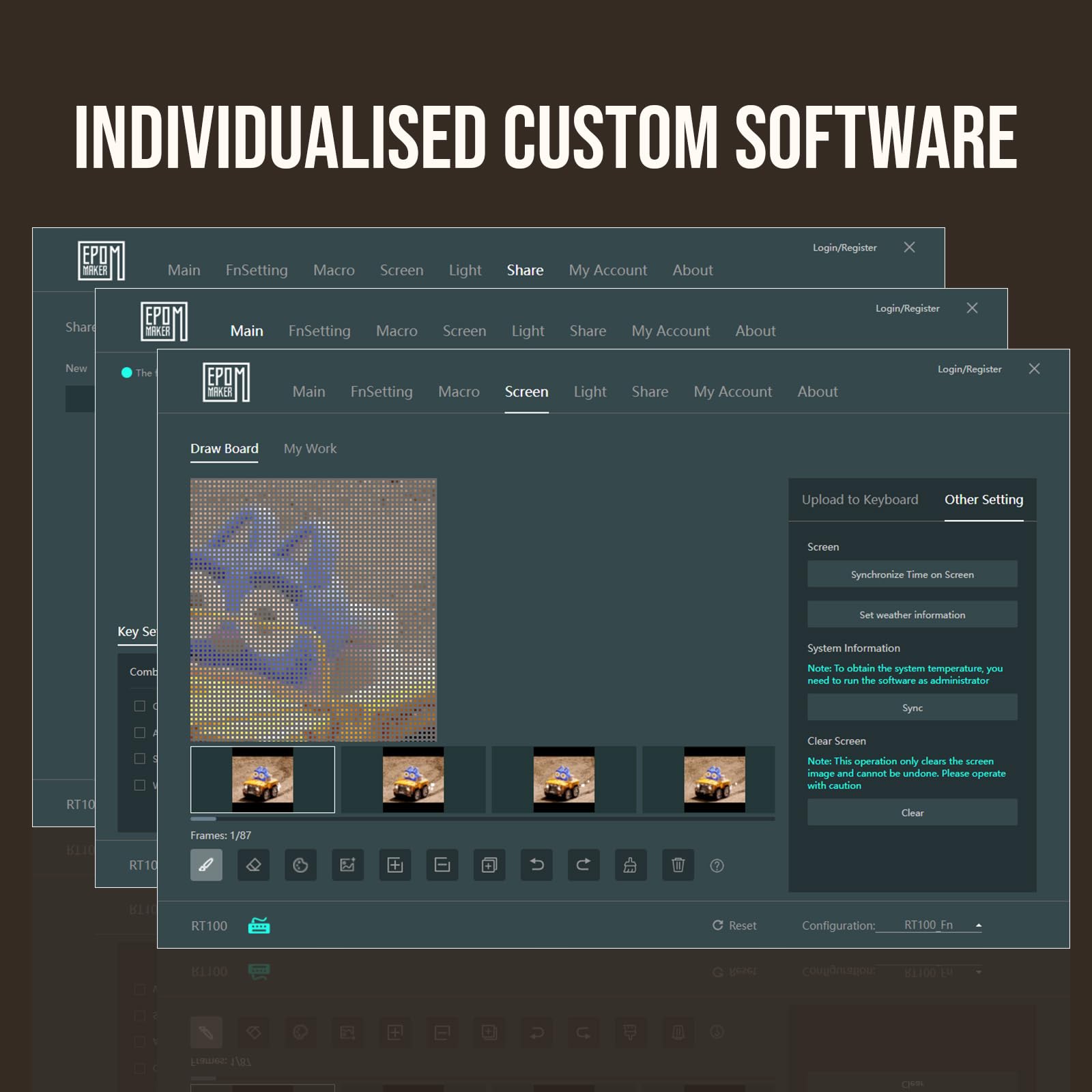 EPOMAKER RT100 97 Keys Gasket BT5.0 2.4G USB-C Mechanical Gaming Keyboard with Customizable Display Screen, Knob, Hot Swappable Socket, 5000mAh - View 7 of 7