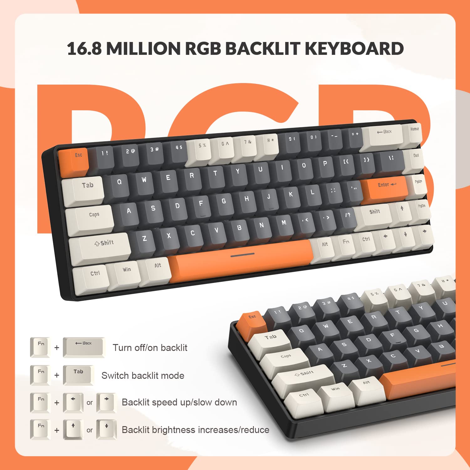 ZIYOU LANG RK-T8PR0 Wired 65% Mechanical Gaming Keyboard and Mouse with Cloud Wrist Rest RGB Backlit Anti-ghosting TKL Mini Coiled Cable Tactile - View 3 of 9