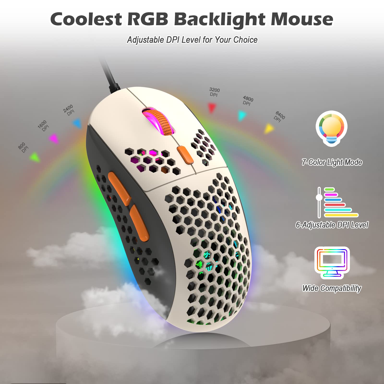 ZIYOU LANG RK-T8PR0 Wired 65% Mechanical Gaming Keyboard and Mouse with Cloud Wrist Rest RGB Backlit Anti-ghosting TKL Mini Coiled Cable Tactile - View 6 of 9