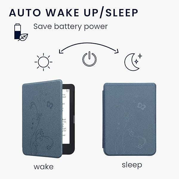 kwmobile KWMobile Butterfly Tendril Case for Kobo Clara 2E & Tolino Shine 4 - Stylish eReader Cover in Dark Blue - View 5 of 10