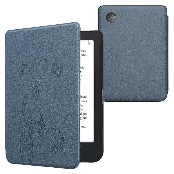 kwmobile KWMobile Butterfly Tendril Case for Kobo Clara 2E & Tolino Shine 4 - Stylish eReader Cover in Dark Blue - View 2 of 10