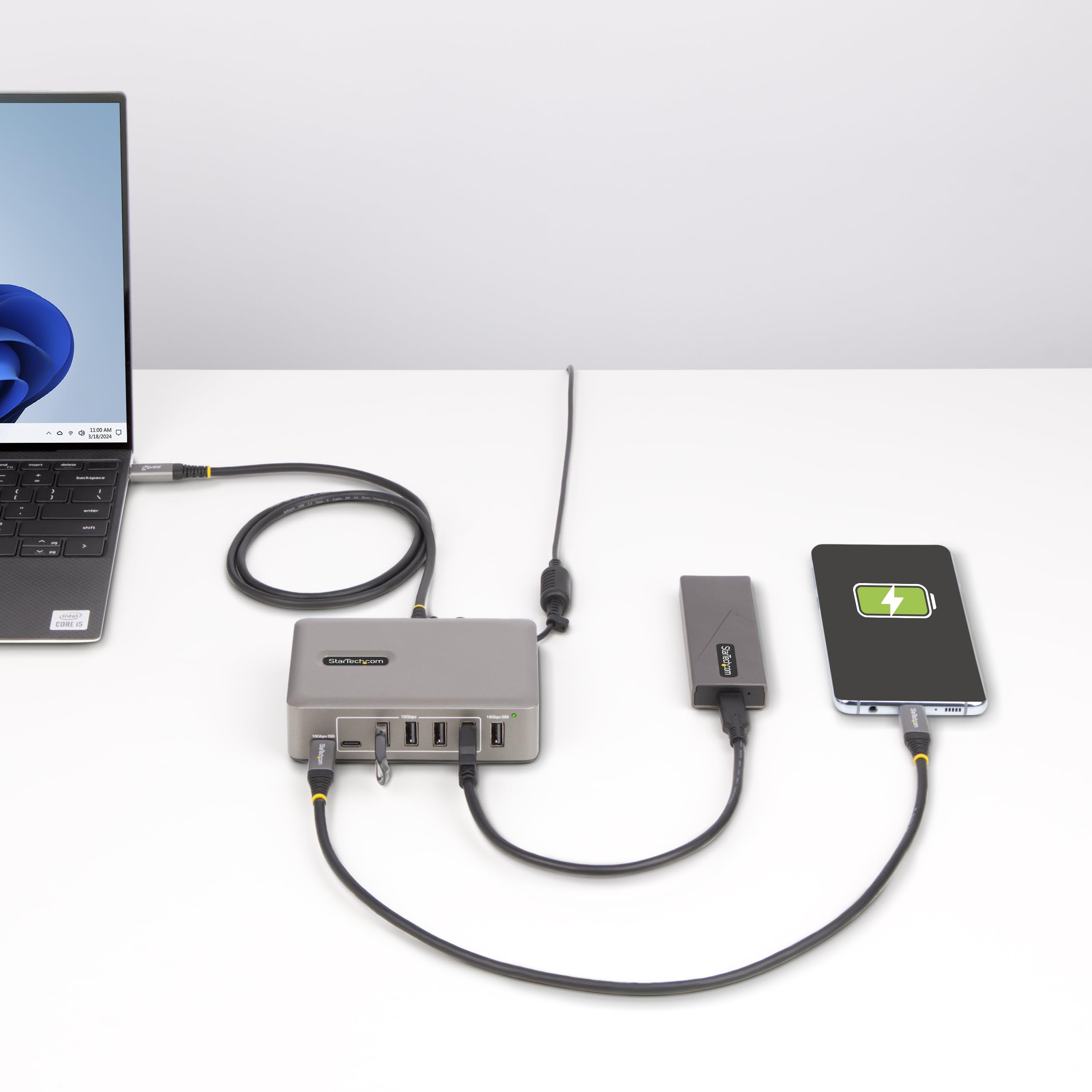 StarTech 10-Port USB-C Hub with 8 USB-A and 2 USB-C Ports Self-Powered 65W Power Supply USB 3.1 10Gbps Desktop Laptop USB Hub - View 8 of 9