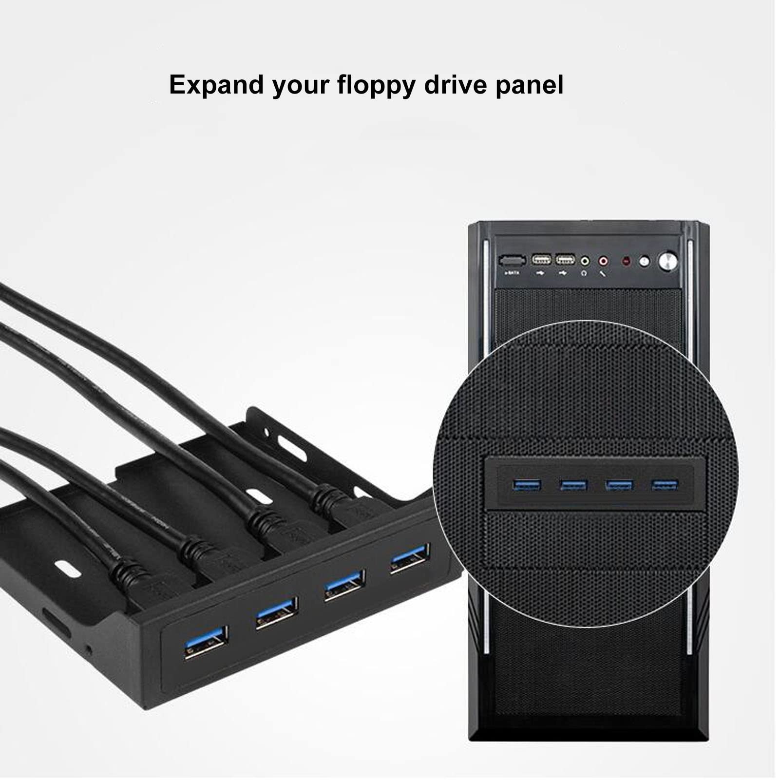 Dilwe USB 3.0 Hub 4 Ports Front Panel 3.5 Inch Floppy Bay High Speed 5Gbps PC Hub for Computer Case with 19Pin Cable - View 4 of 9
