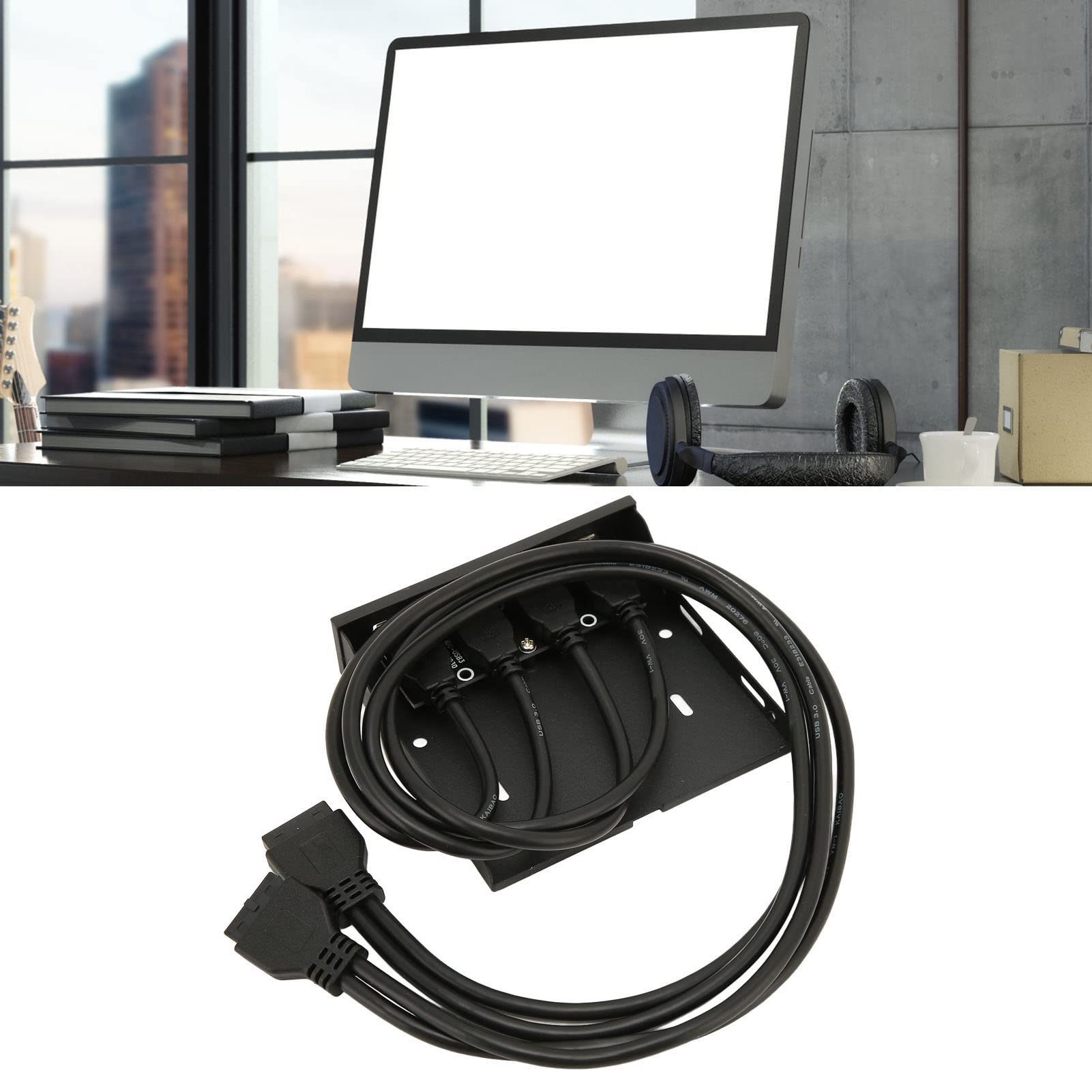 Dilwe USB 3.0 Hub 4 Ports Front Panel 3.5 Inch Floppy Bay High Speed 5Gbps PC Hub for Computer Case with 19Pin Cable - View 5 of 9