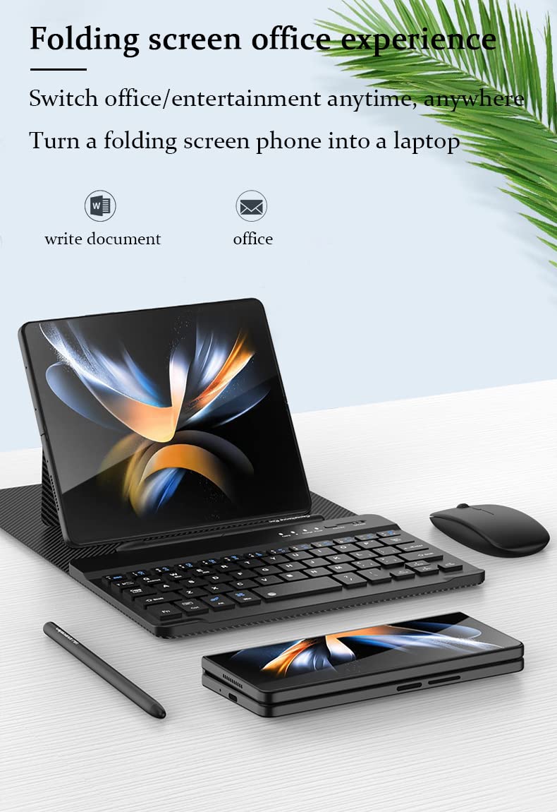 SHIEID Galaxy Z Fold 4 Keyboard with Bluetooth Mouse and Pen Wireless Connection Leather Cover for Galaxy Z Fold4 and Z Fold3 Black - View 2 of 9