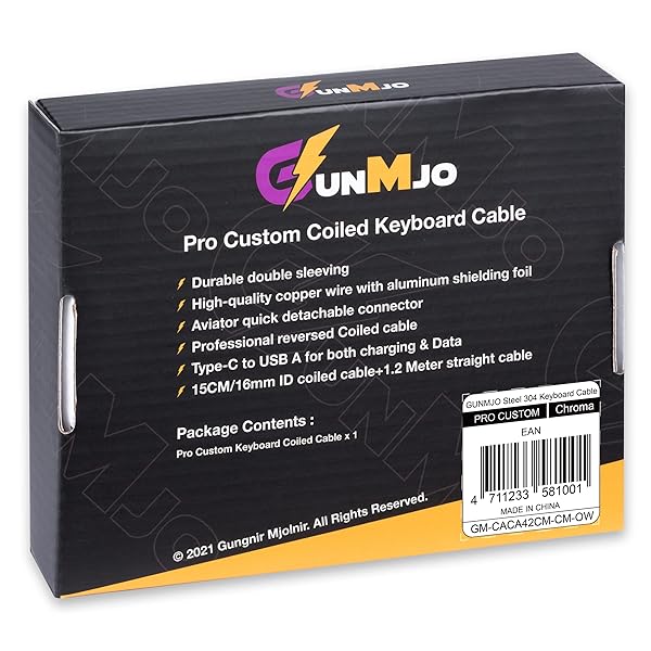GUNMJO GUNMJO Pro 304 Stainless Steel USB C Cable for Gaming Keyboard 1.6M Detachable Metal Aviator Chroma Color Mechanical Keyboard Cable - View 8 of 8