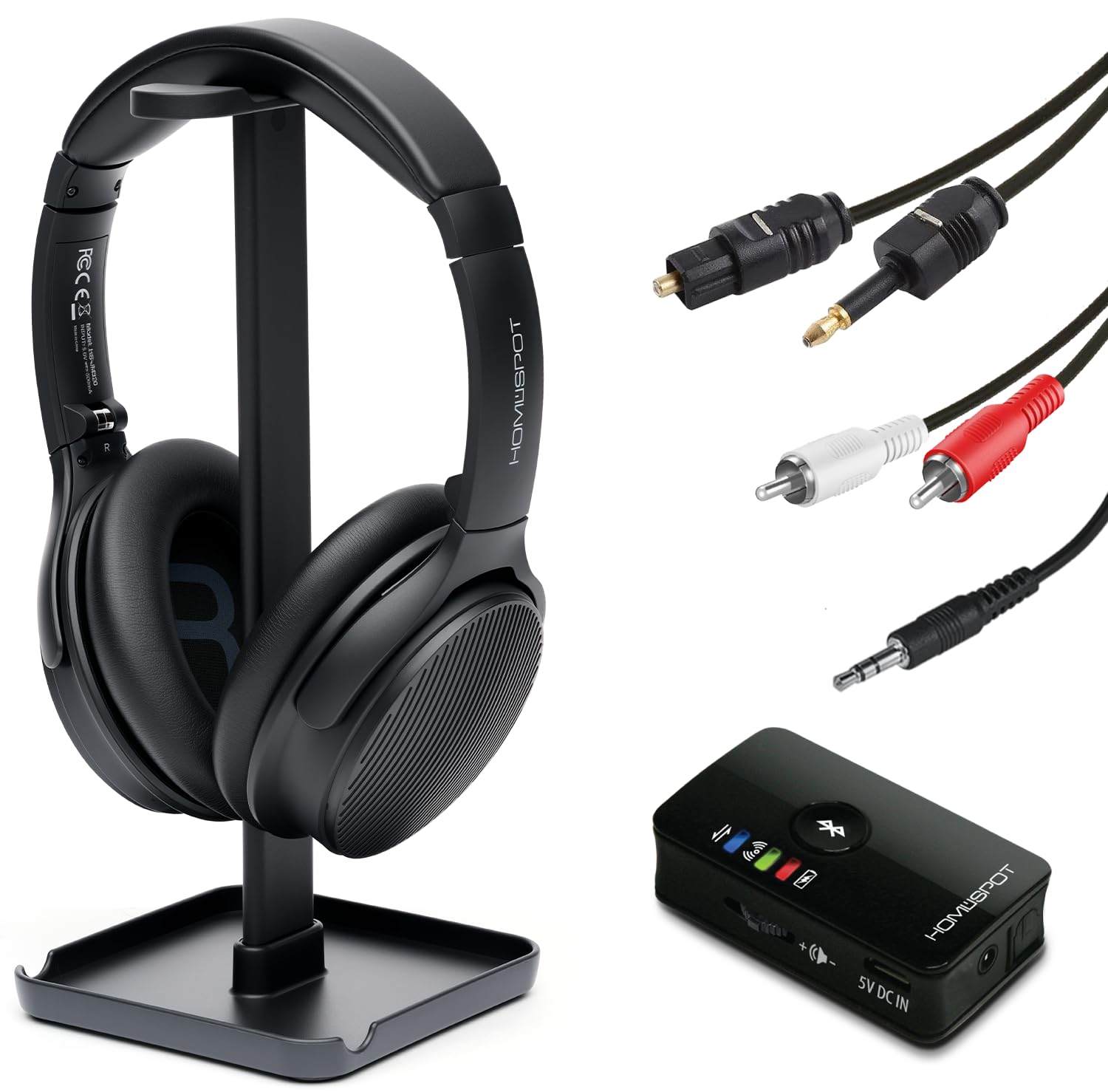 HomeSpot Wireless Over-Ear Headphones Transmitter Set for TV Movie Bluetooth 5.3 aptX LL No Delay 50 Hours Immersive Sound Enhanced Volume and