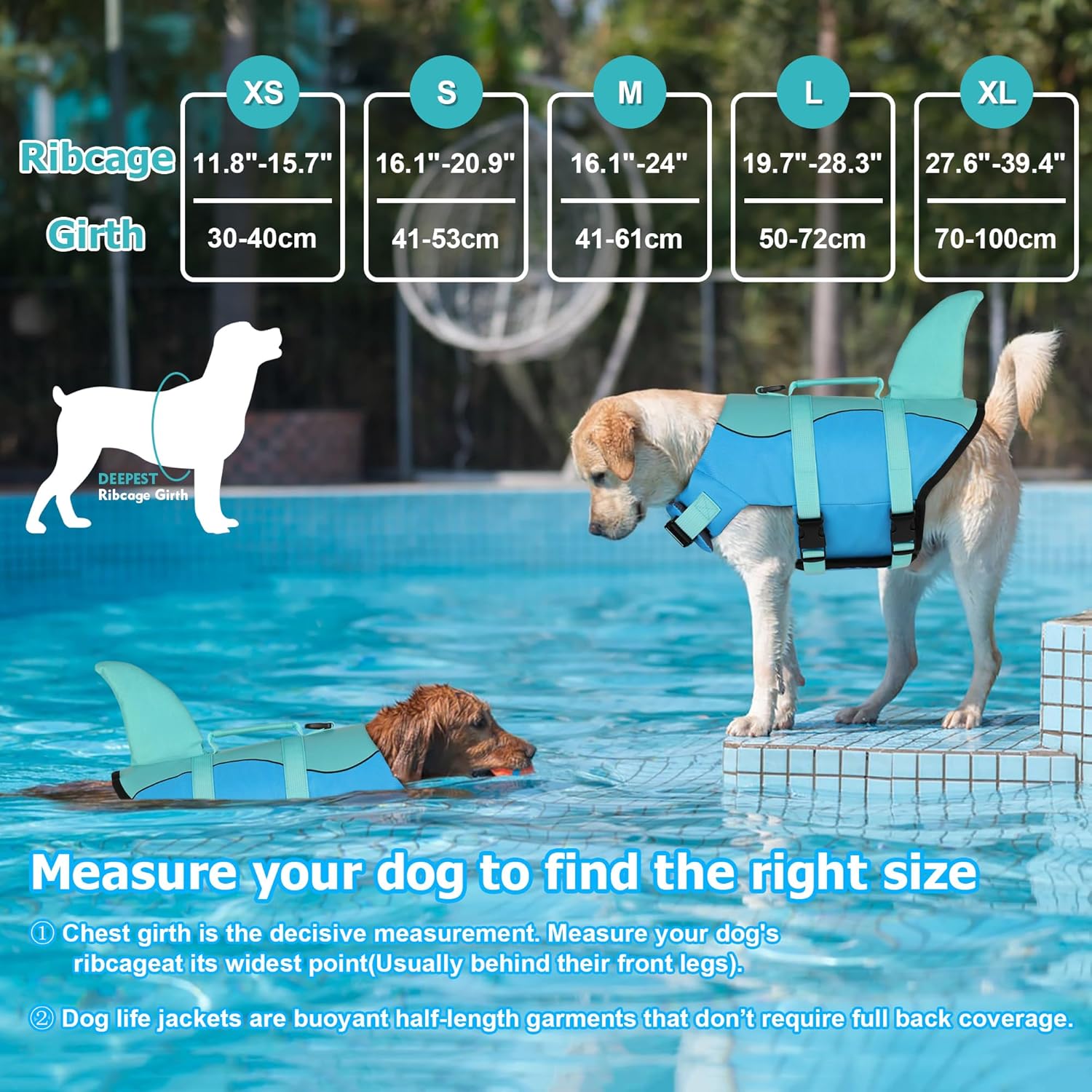 Dogcheer Dogcheer Dog Life Jacket Cute Shark Vest for Swimming Boating Adjustable Buoyancy Rescue Handle for Small Medium Large Dogs Pool Blue - View 2 of 9