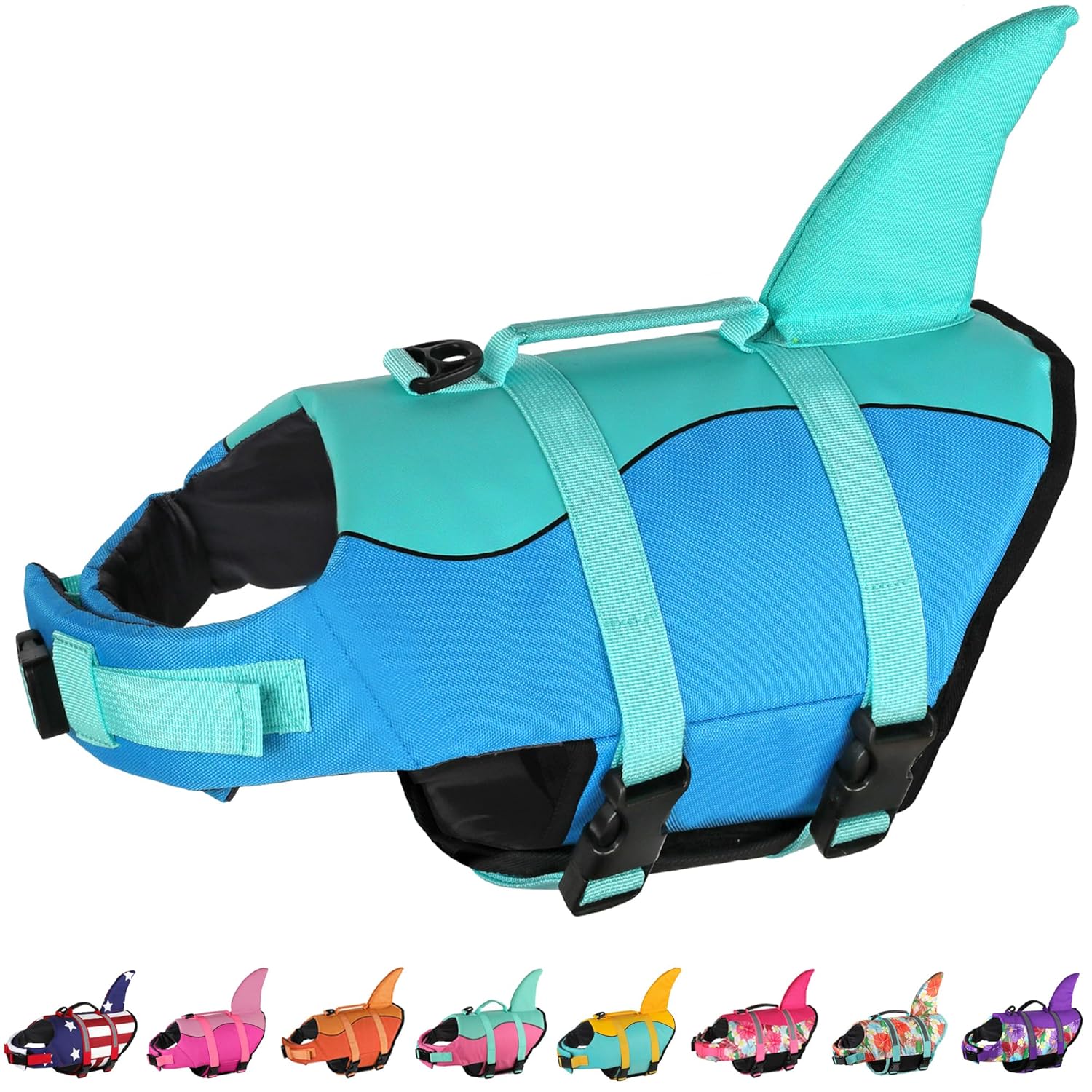 Dogcheer Dogcheer Dog Life Jacket Cute Shark Vest for Swimming Boating Adjustable Buoyancy Rescue Handle for Small Medium Large Dogs Pool Blue