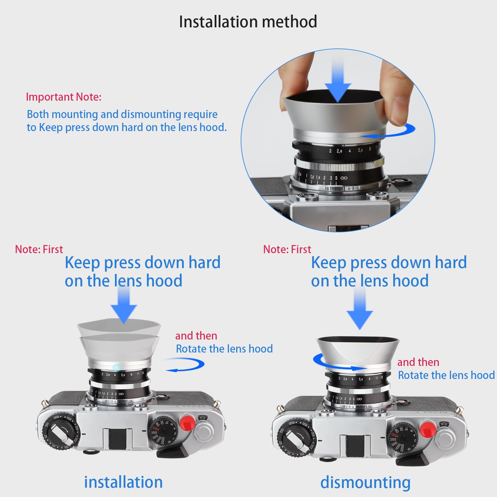 Haoge Haoge LH-VM12W Bayonet Square Metal Lens Hood for Voigtlander 35mm f2 Ultron Vintage Line VM Lens Silver Replacement - View 4 of 9