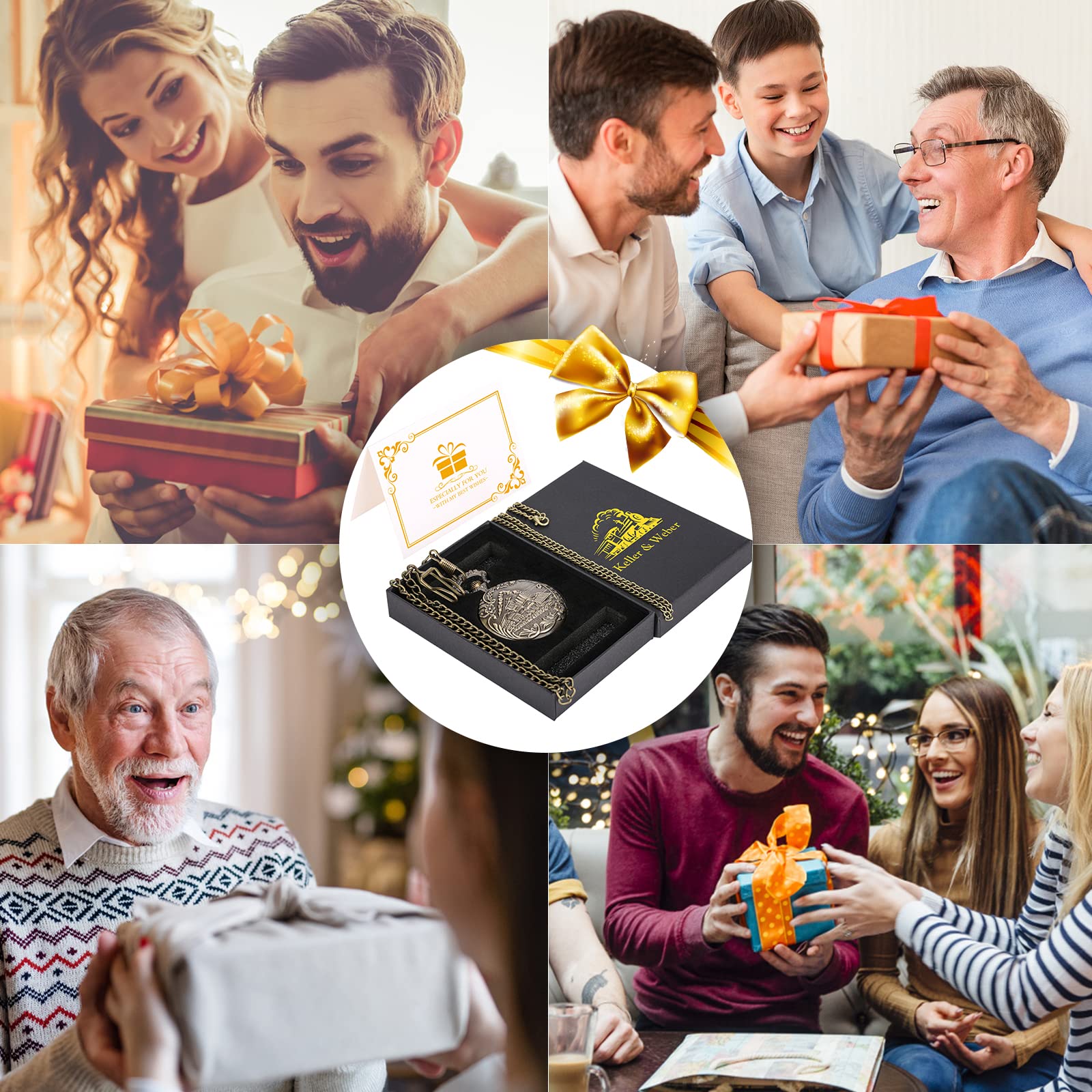 Keller & Weber Keller and Weber Men's Pocket Watch FOB with Chain Gift Box and Card Steam Locomotive Design - View 5 of 9