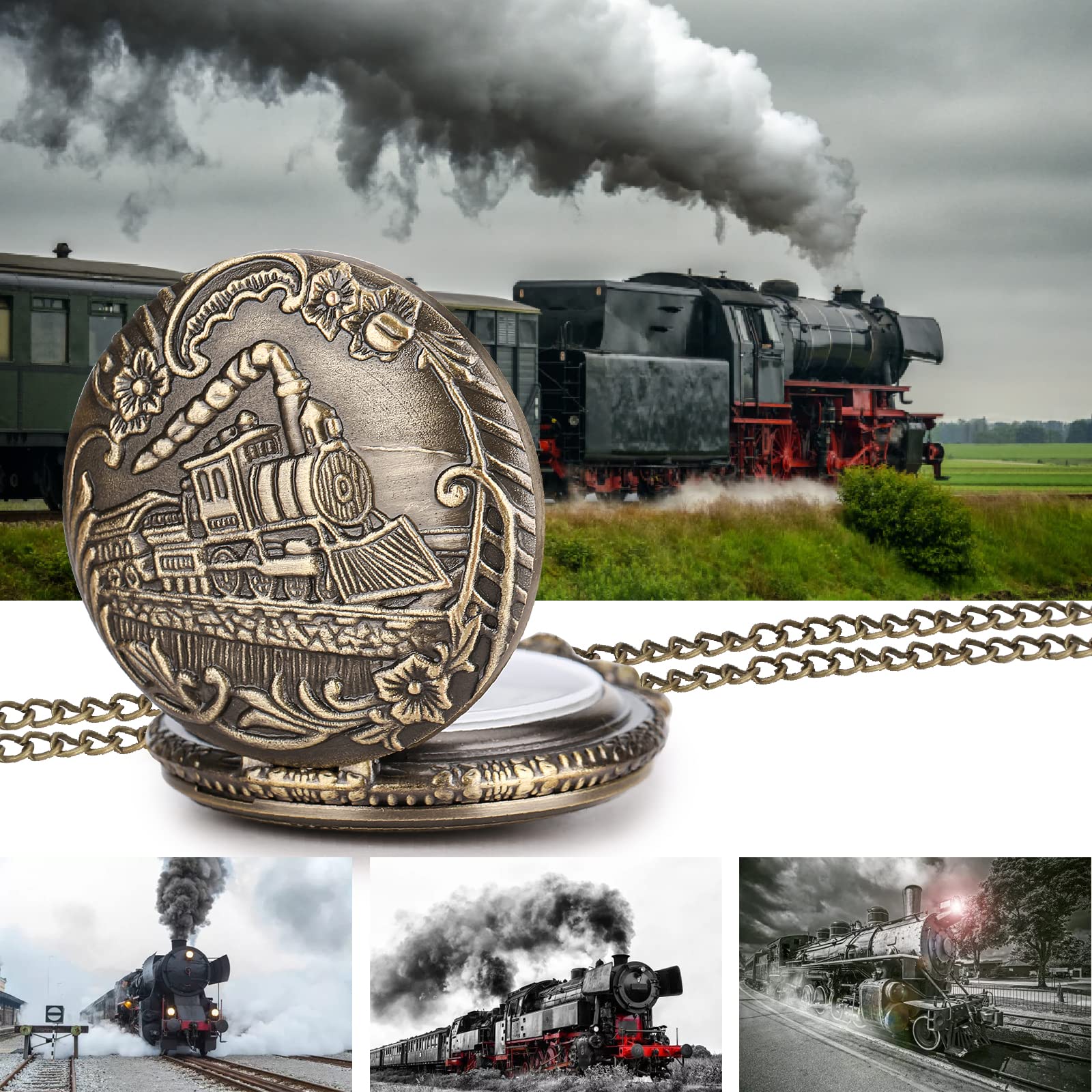 Keller & Weber Keller and Weber Men's Pocket Watch FOB with Chain Gift Box and Card Steam Locomotive Design - View 6 of 9