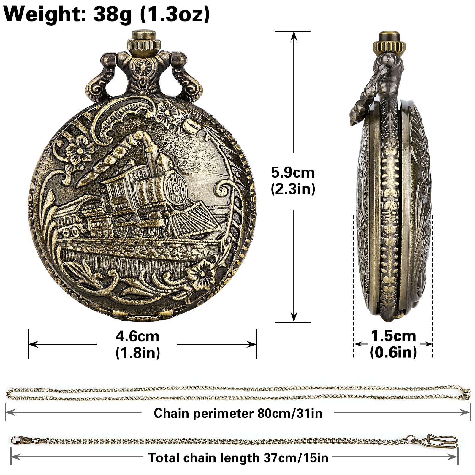 Keller & Weber Keller and Weber Men's Pocket Watch FOB with Chain Gift Box and Card Steam Locomotive Design - View 8 of 9