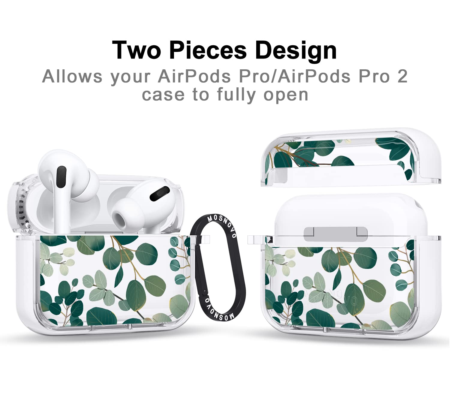 MOSNOVO Clear Protective Case for Airpods Pro and Pro 2 with Shockproof Dual Layer and Luxe Metal Ring in Eucalyptus Color - View 2 of 6