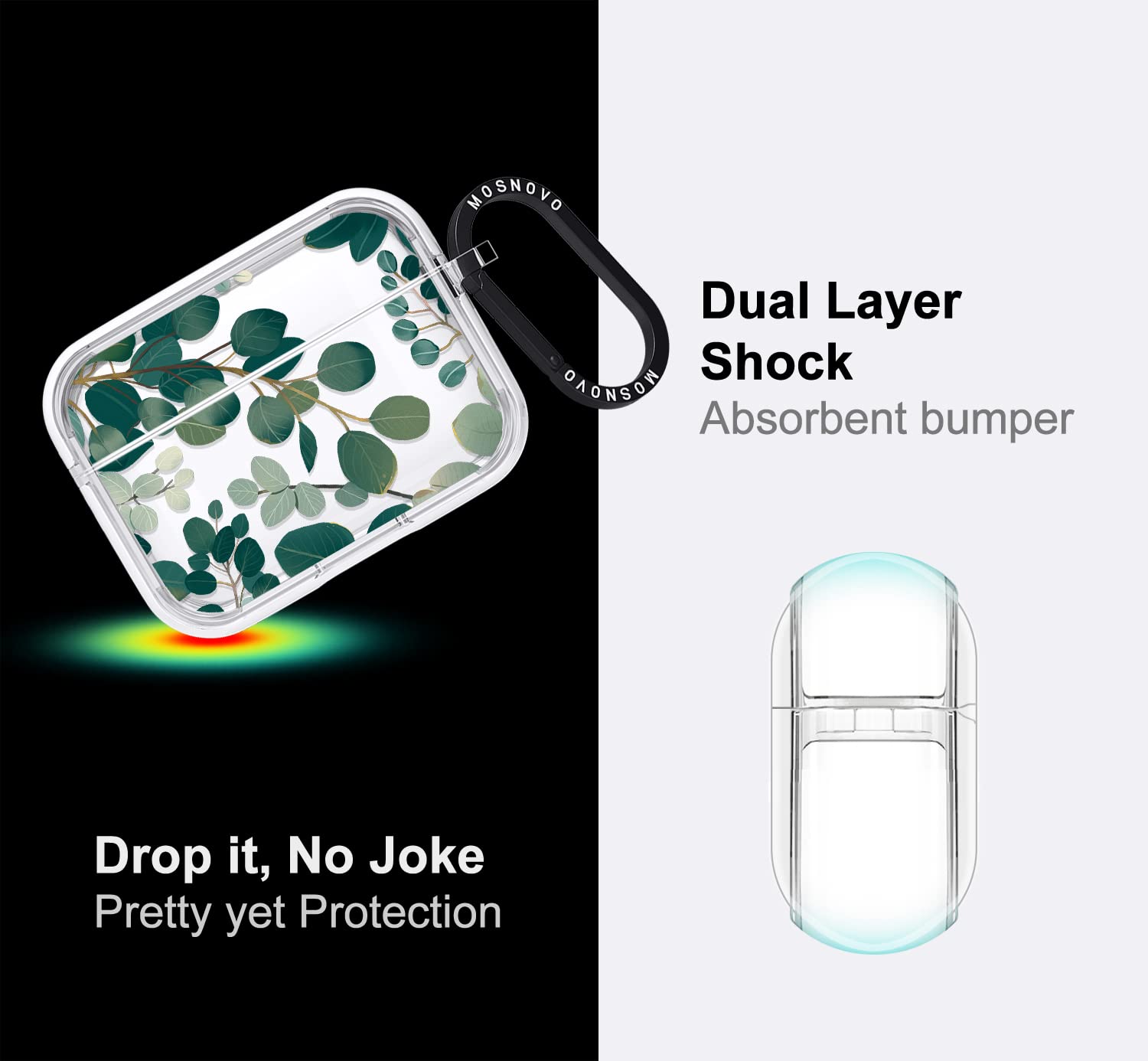 MOSNOVO Clear Protective Case for Airpods Pro and Pro 2 with Shockproof Dual Layer and Luxe Metal Ring in Eucalyptus Color - View 4 of 6