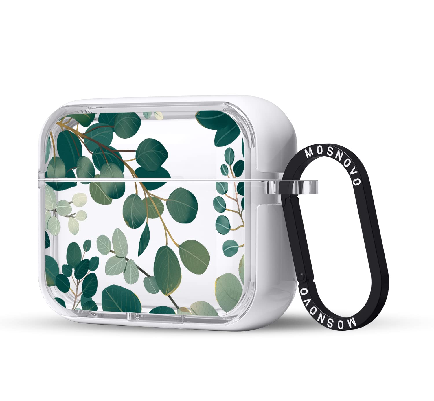 MOSNOVO Clear Protective Case for Airpods Pro and Pro 2 with Shockproof Dual Layer and Luxe Metal Ring in Eucalyptus Color