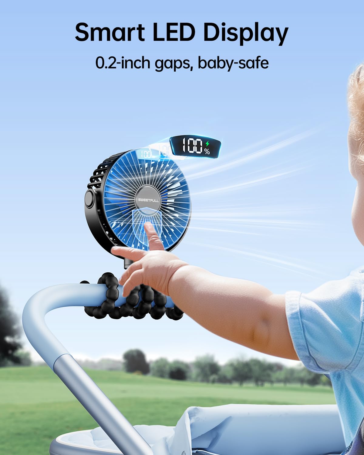 SWEETFULL Portable Stroller Fan 4000mAh Battery Mini Clip On 4-Speed Rechargeable Personal Cooling for Baby Car Seat Crib Travel Black - View 2 of 7