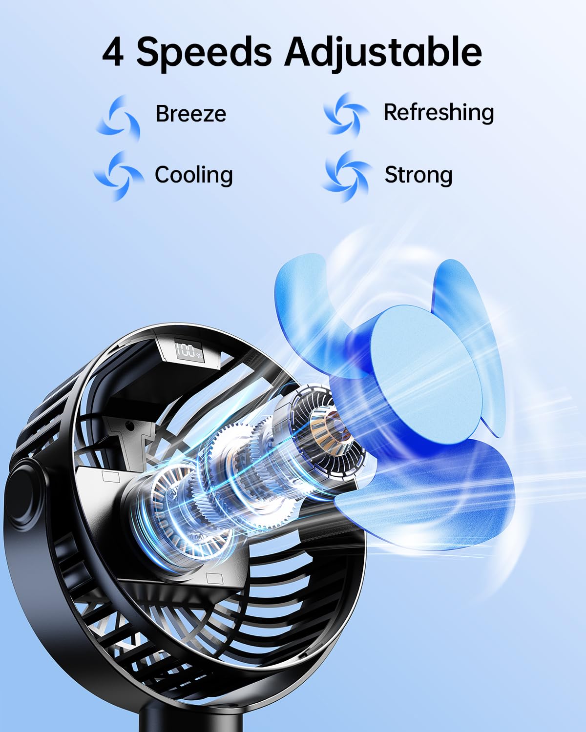 SWEETFULL Portable Stroller Fan 4000mAh Battery Mini Clip On 4-Speed Rechargeable Personal Cooling for Baby Car Seat Crib Travel Black - View 3 of 7