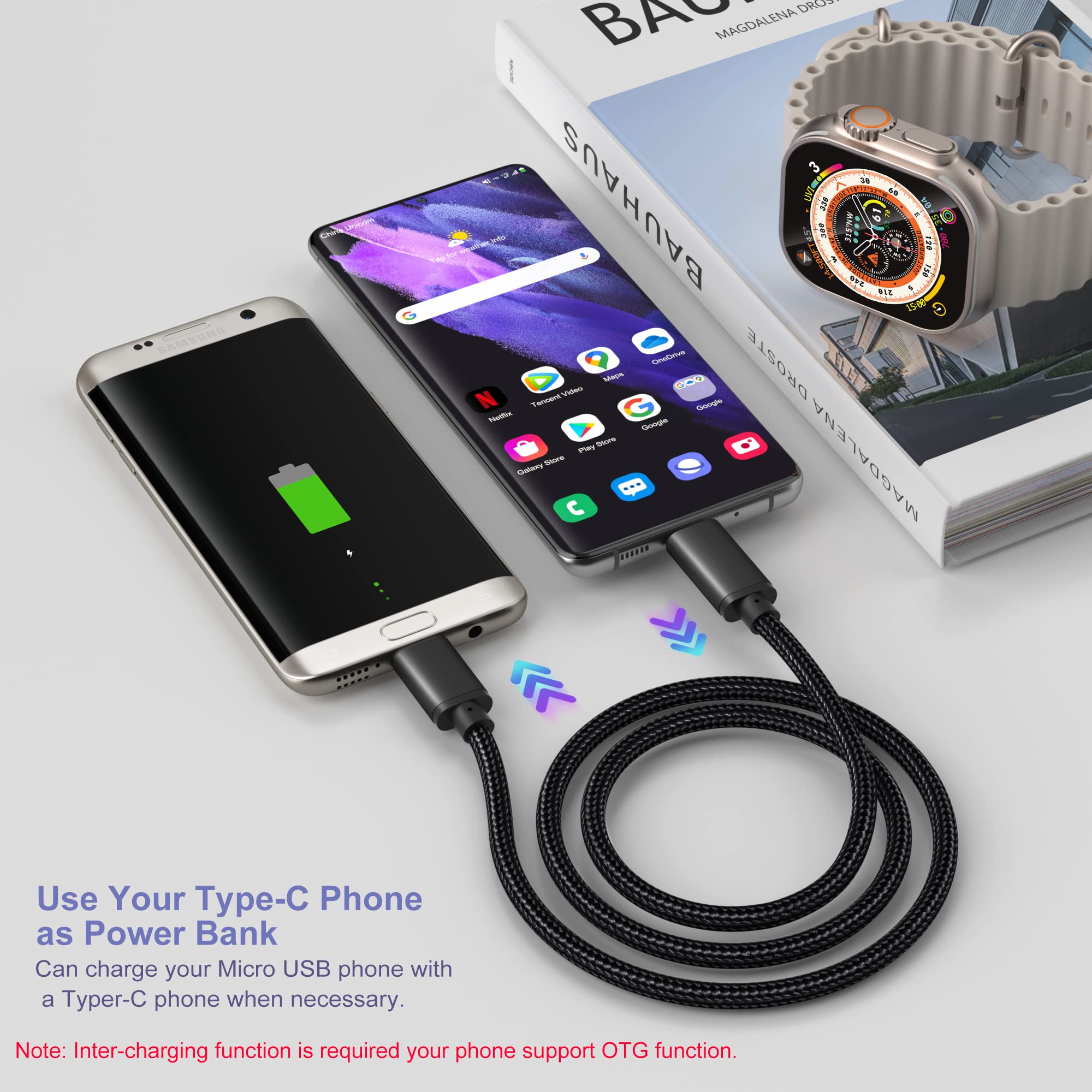 Eversame Eversame 3FT USB C to Micro USB Cable Nylon Braided Compatible with Samsung Galaxy LG HTC PS4 Kindle Android Phone Black - View 5 of 7