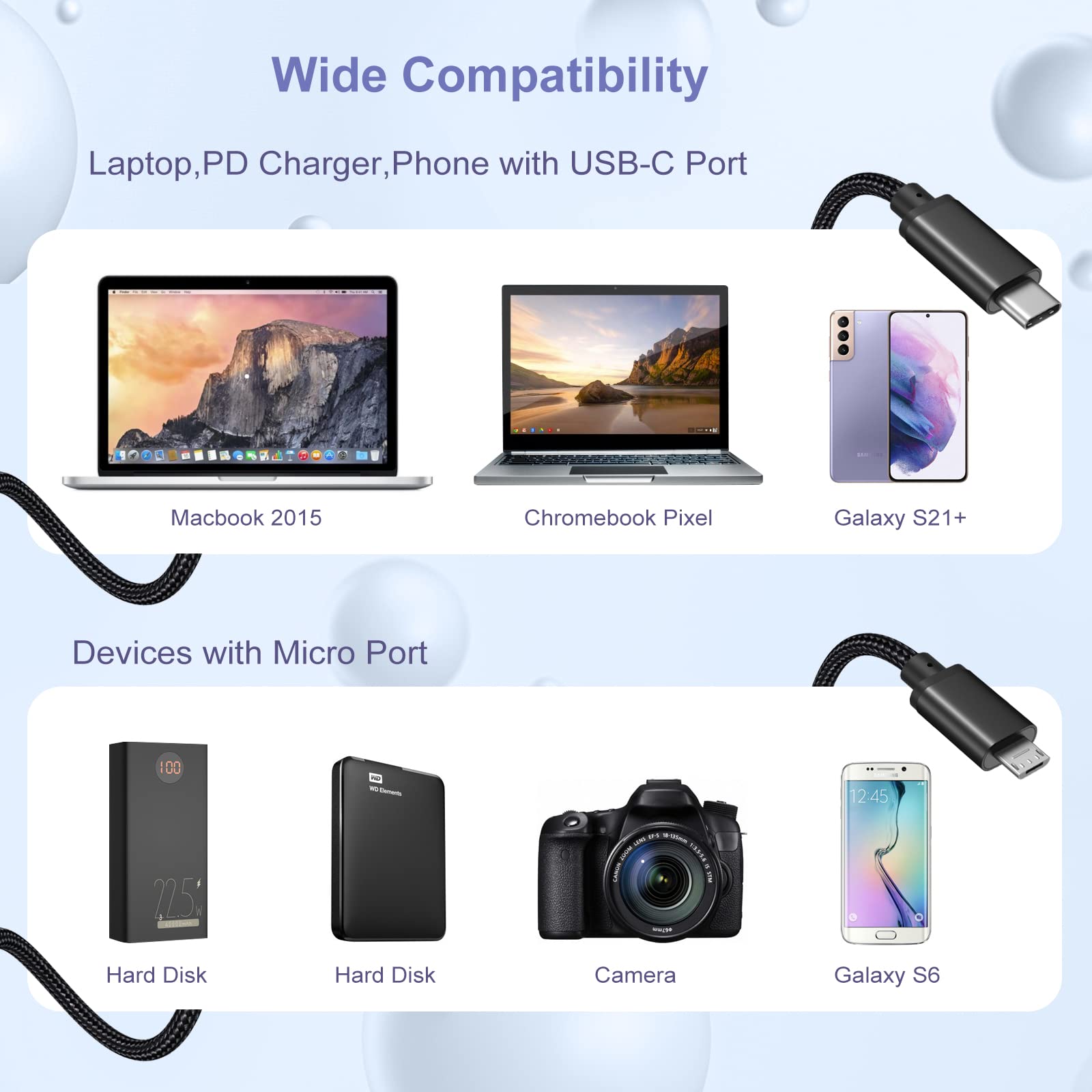 Eversame Eversame 3FT USB C to Micro USB Cable Nylon Braided Compatible with Samsung Galaxy LG HTC PS4 Kindle Android Phone Black - View 7 of 7