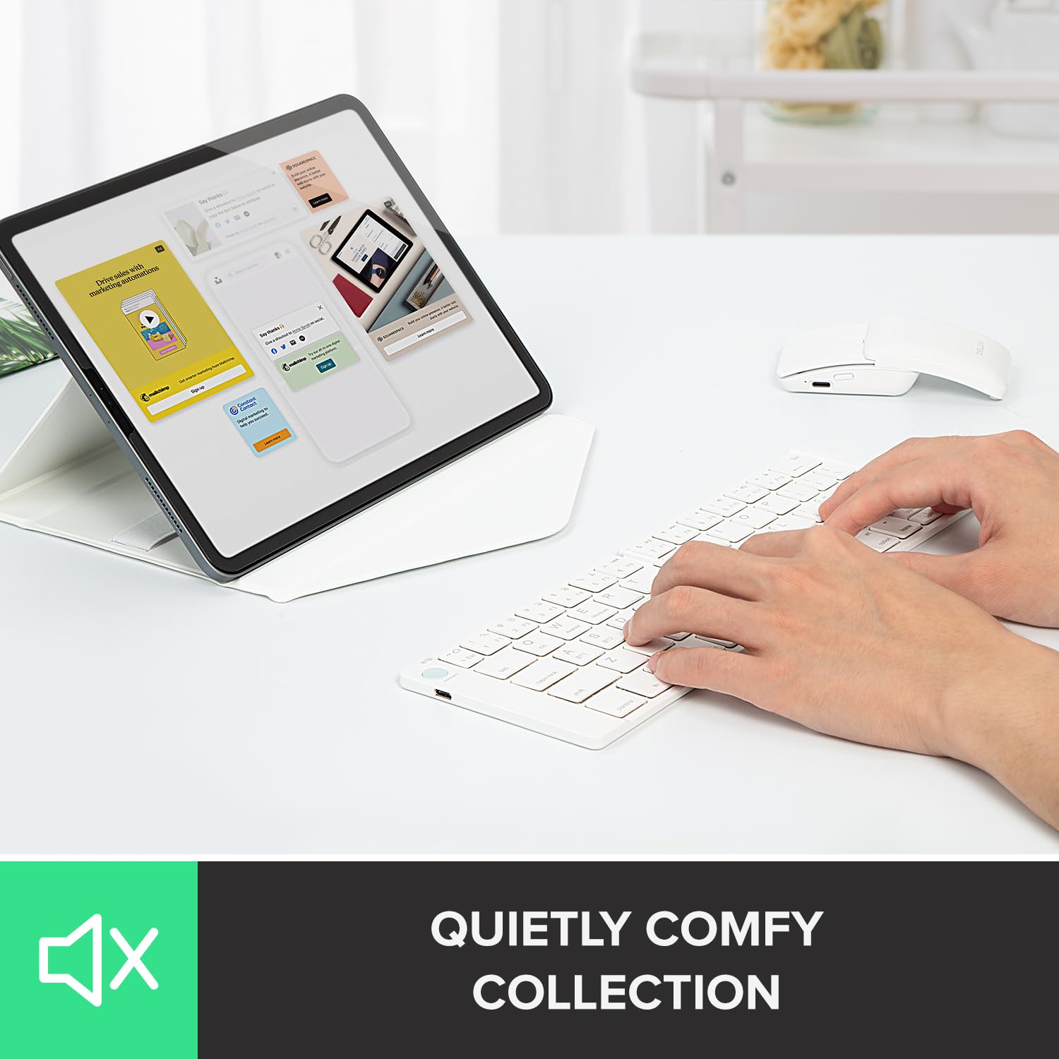 DELUX DELUX PockCombo Wireless Portable Keyboard and Mouse with Case Bluetooth Foldable 2-in-1 Mini Mouse White - View 2 of 9