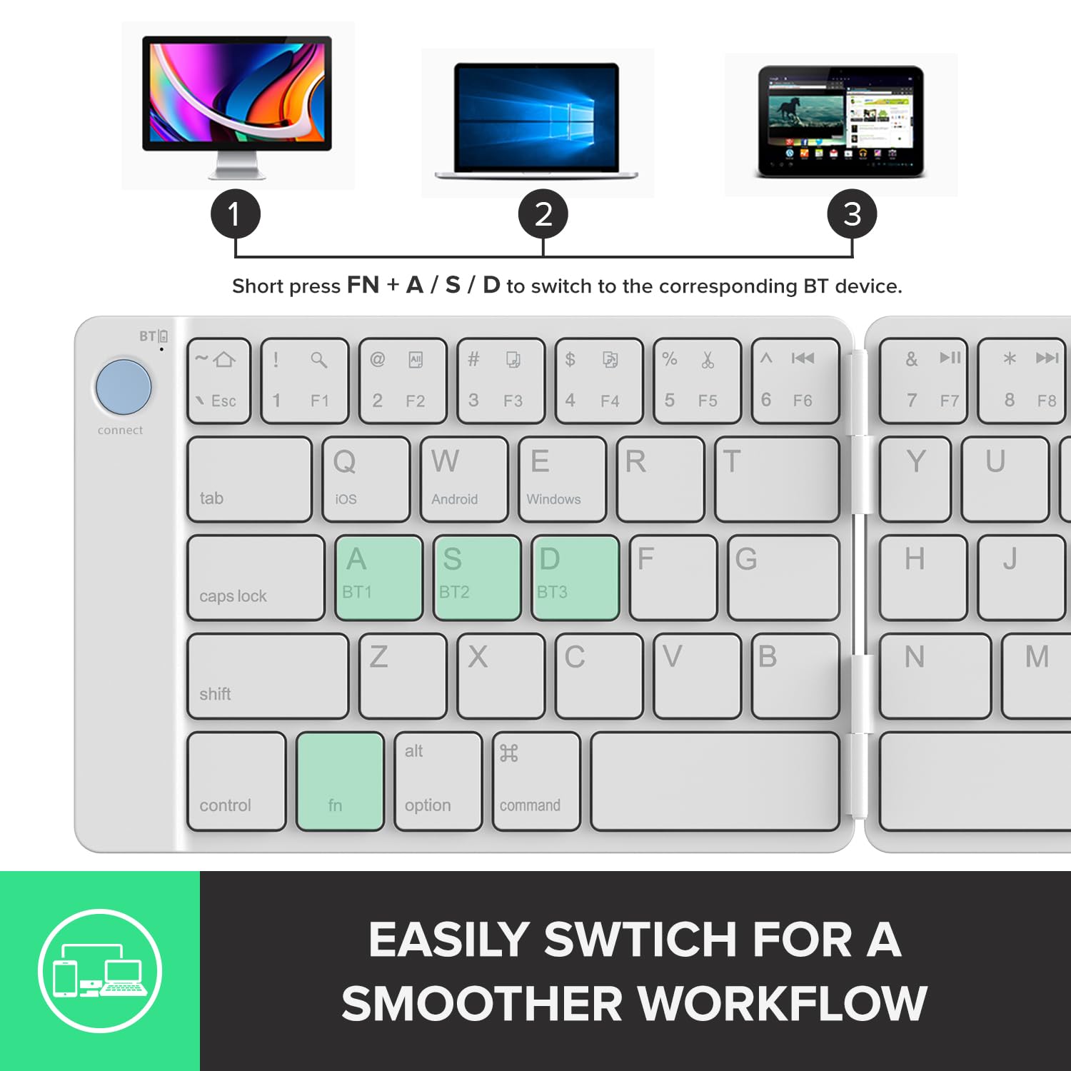 DELUX DELUX PockCombo Wireless Portable Keyboard and Mouse with Case Bluetooth Foldable 2-in-1 Mini Mouse White - View 4 of 9