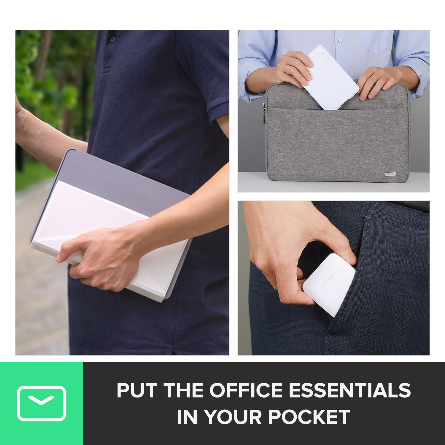 DELUX DELUX PockCombo Wireless Portable Keyboard and Mouse with Case Bluetooth Foldable 2-in-1 Mini Mouse White - View 6 of 9