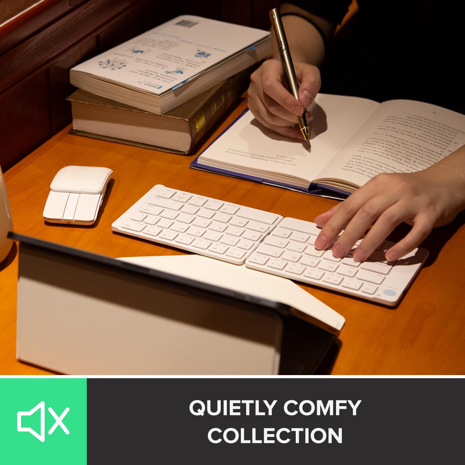 DELUX DELUX PockCombo Wireless Portable Keyboard and Mouse with Case Bluetooth Foldable 2-in-1 Mini Mouse White - View 7 of 9