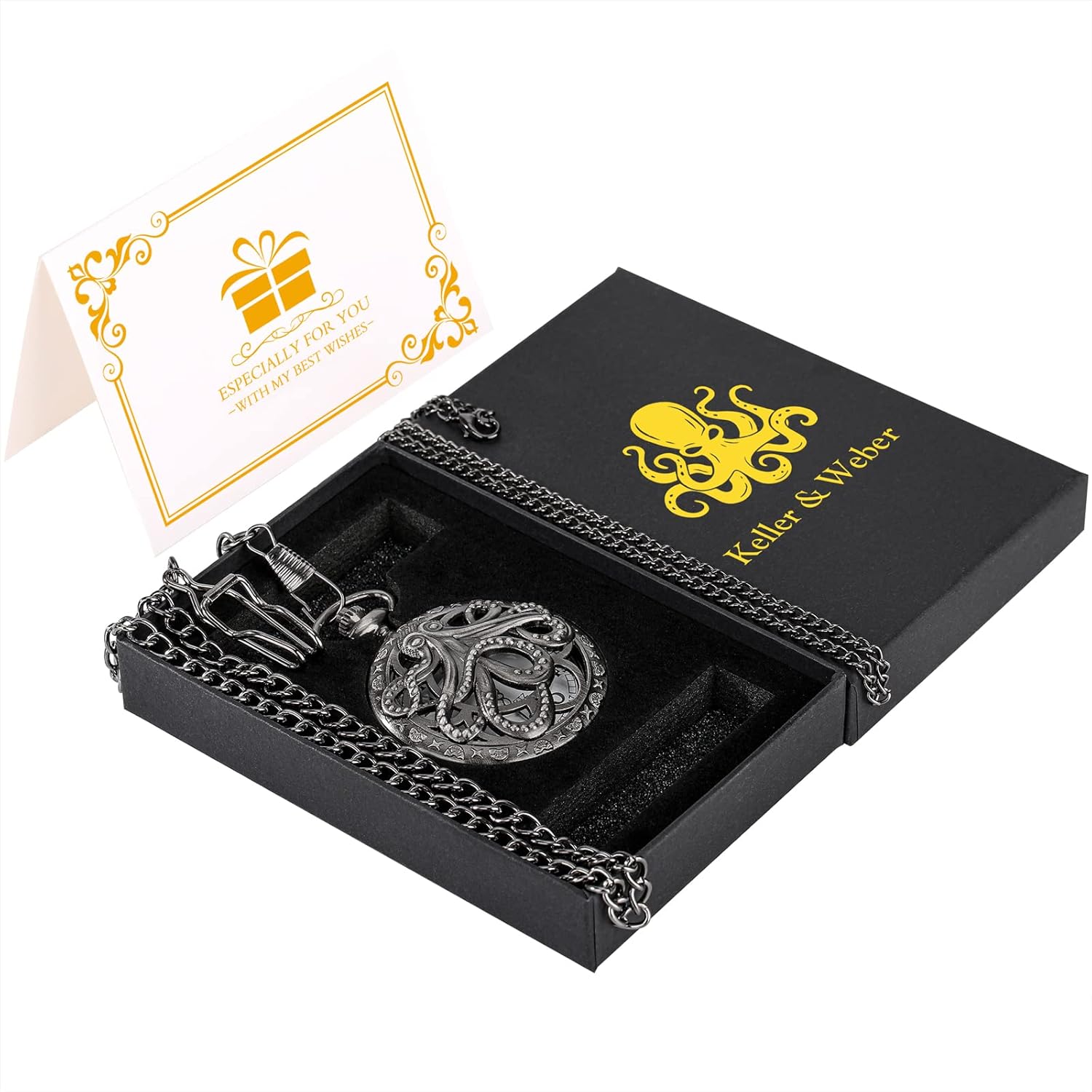 Keller & Weber Keller and Weber Vintage Pocket Watch for Men Gift Set with Chain Box Perfect for Christmas Father's Day Gifts for Dad Husband Boyfriend - View 2 of 9