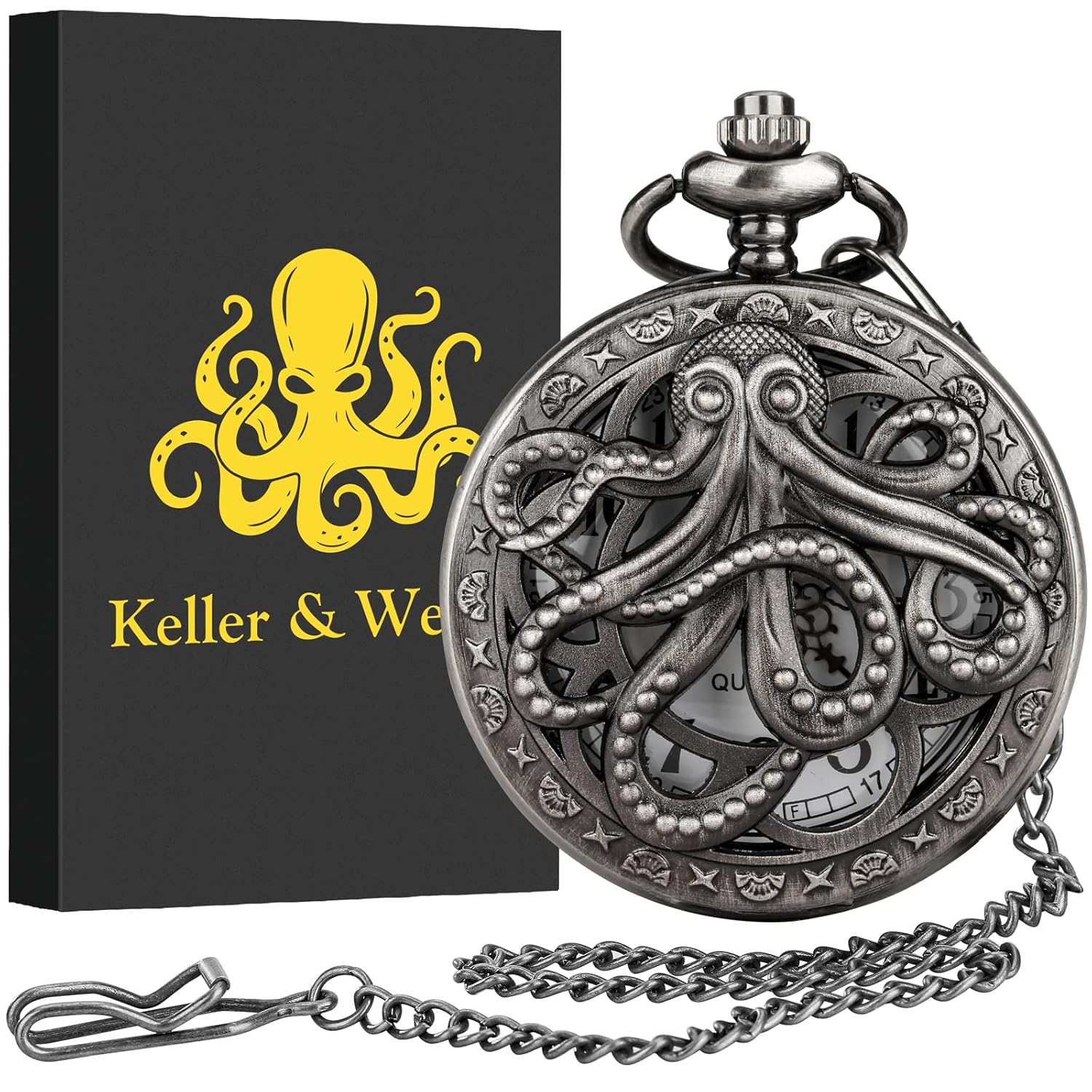 Keller & Weber Keller and Weber Vintage Pocket Watch for Men Gift Set with Chain Box Perfect for Christmas Father's Day Gifts for Dad Husband Boyfriend - View 4 of 9