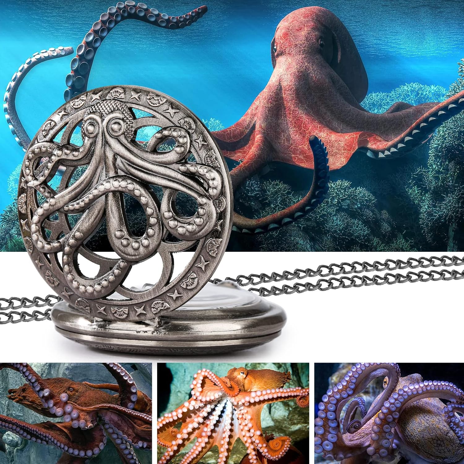 Keller & Weber Keller and Weber Vintage Pocket Watch for Men Gift Set with Chain Box Perfect for Christmas Father's Day Gifts for Dad Husband Boyfriend - View 7 of 9