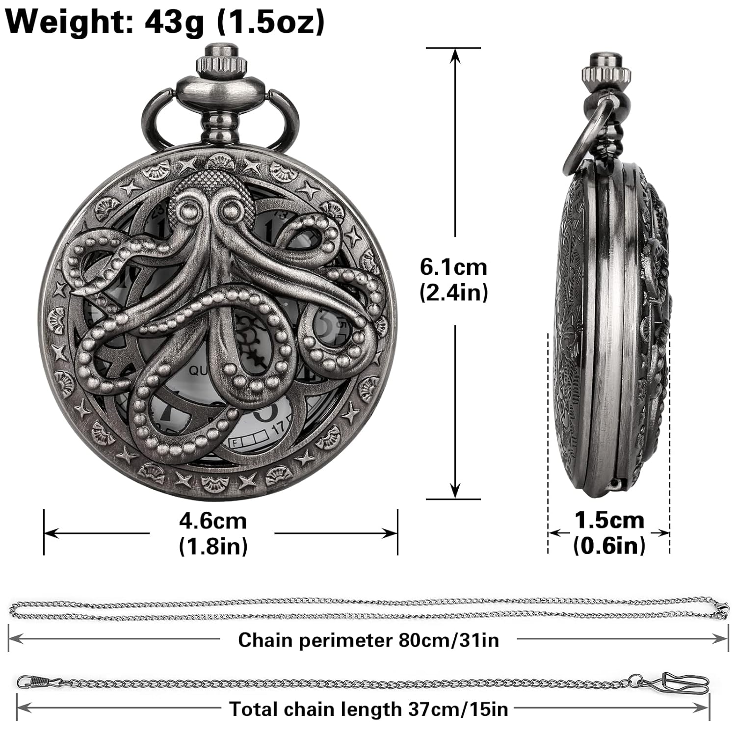 Keller & Weber Keller and Weber Vintage Pocket Watch for Men Gift Set with Chain Box Perfect for Christmas Father's Day Gifts for Dad Husband Boyfriend - View 8 of 9