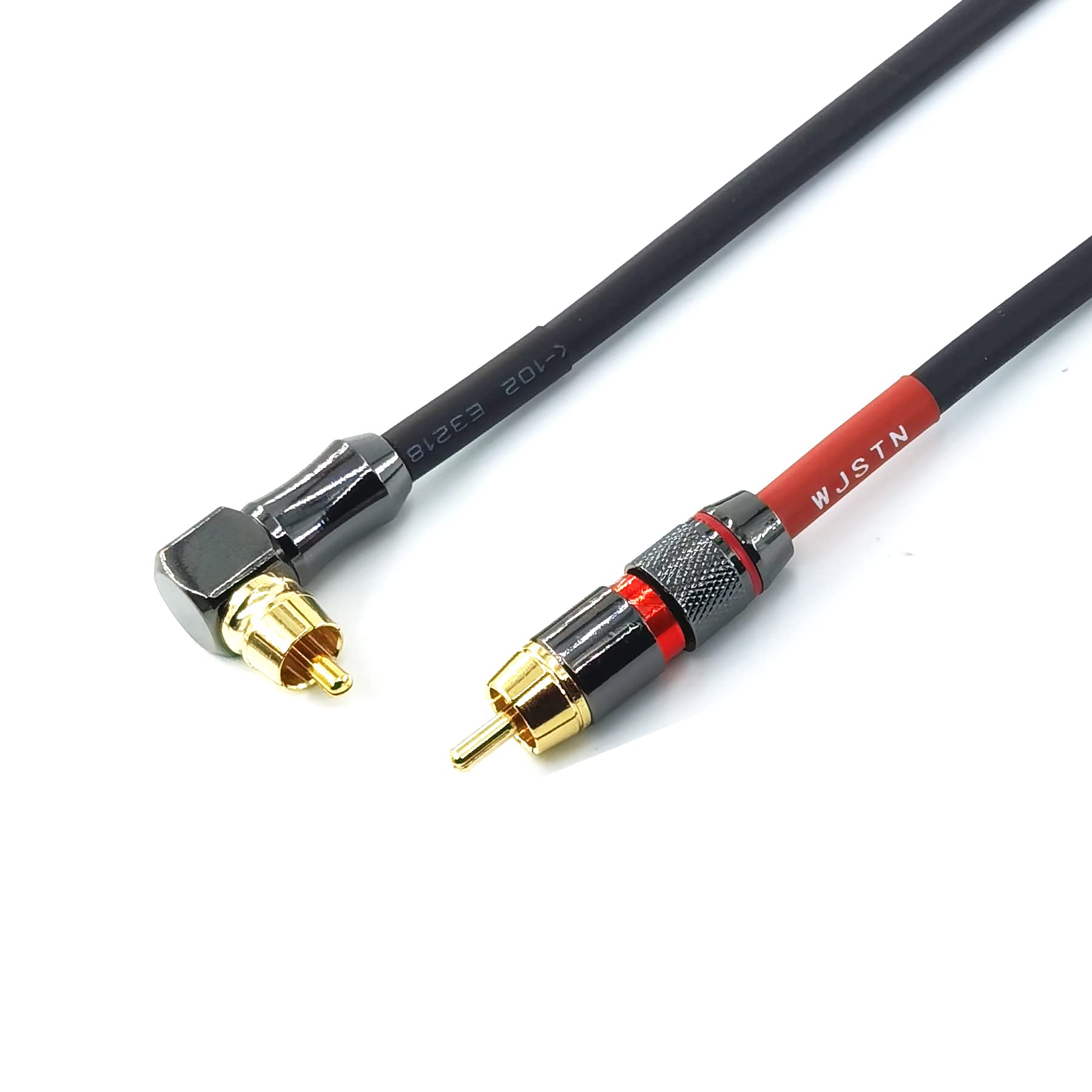 WJSTN-055 90 Degree Right Angle RCA Subwoofer Cable Audio Cable RCA Male to Male Audio Video Cord for Subwoofer, HDTV, Amplifiers,Home Theater,Hi-Fi